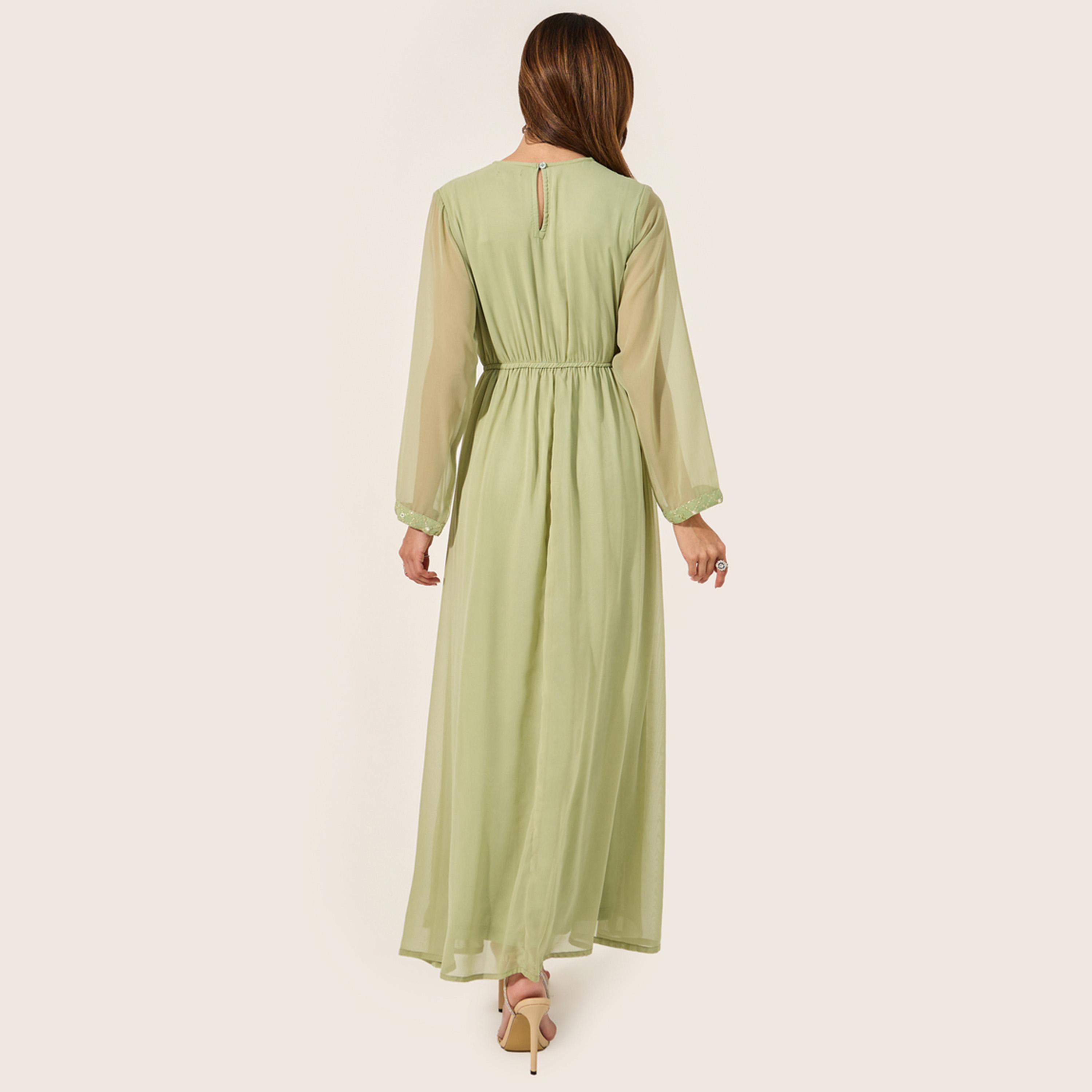 Amirah X Styli Embellished Square Neck A-Line Jalabiya-women-arabicclothing-jalabiyas-image-5