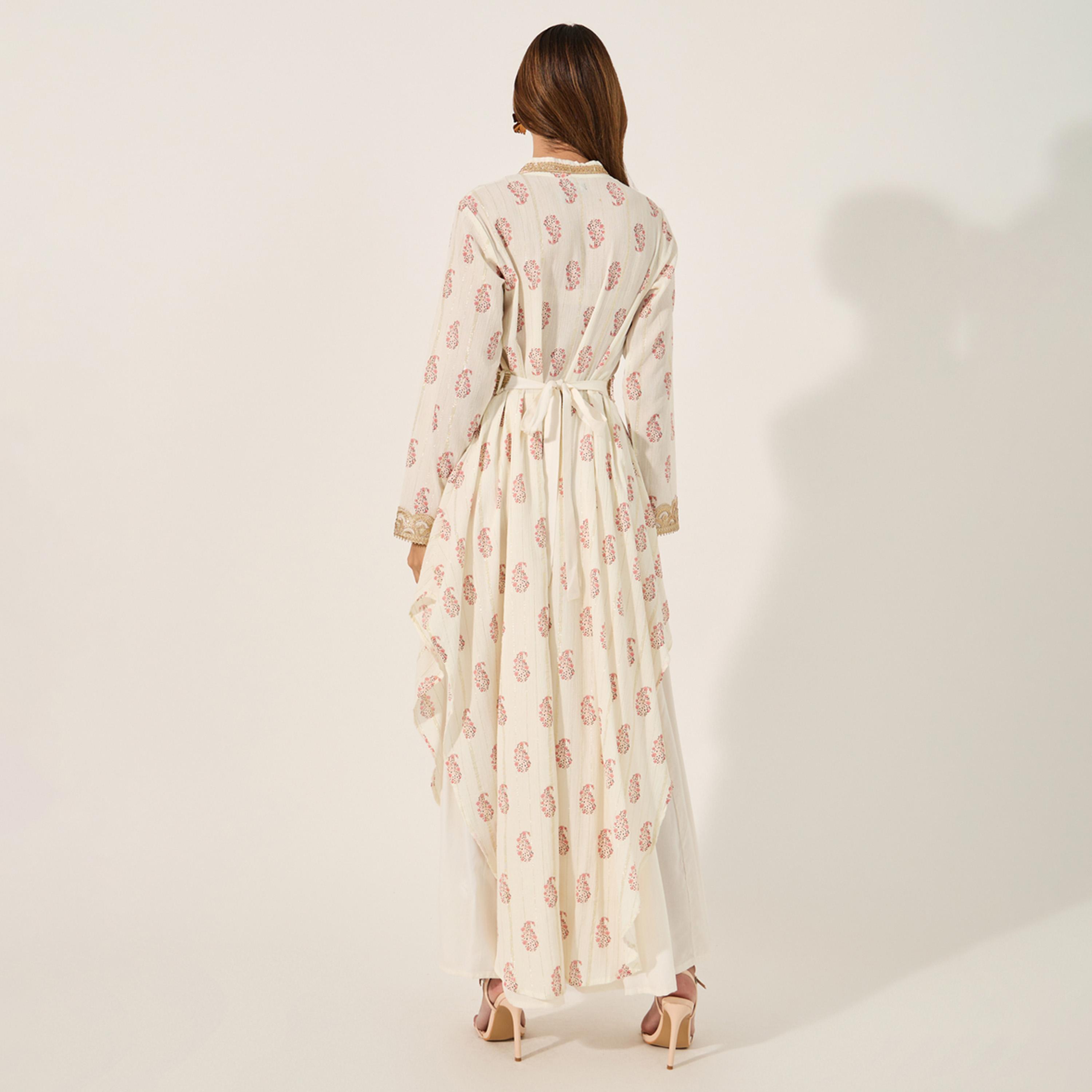 ستايلي - قفطان مطبوع برقبة دائرية وحزام وأجزاء دانتيل-women-arabicclothing-kaftan-image-5