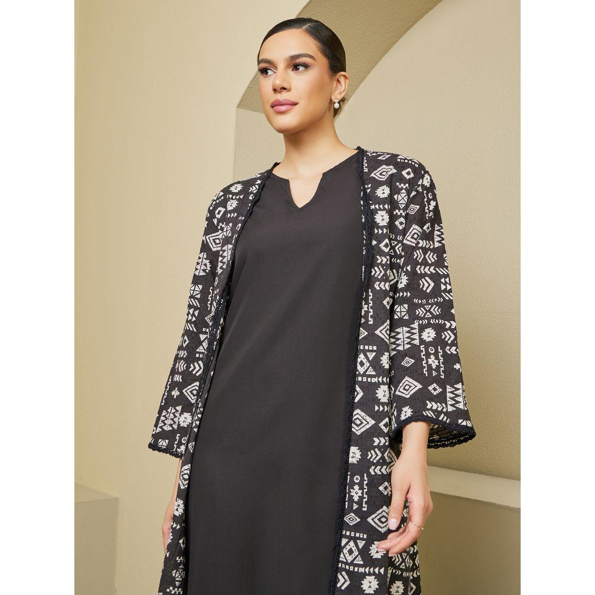 Styli All-Over Print Belted Abaya with Inner Dress Set-women-arabicclothing-abayas-image-3