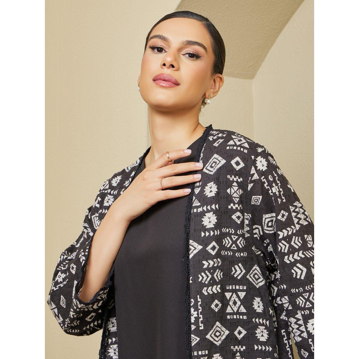 Styli All-Over Print Belted Abaya with Inner Dress Set-women-arabicclothing-abayas-image-4