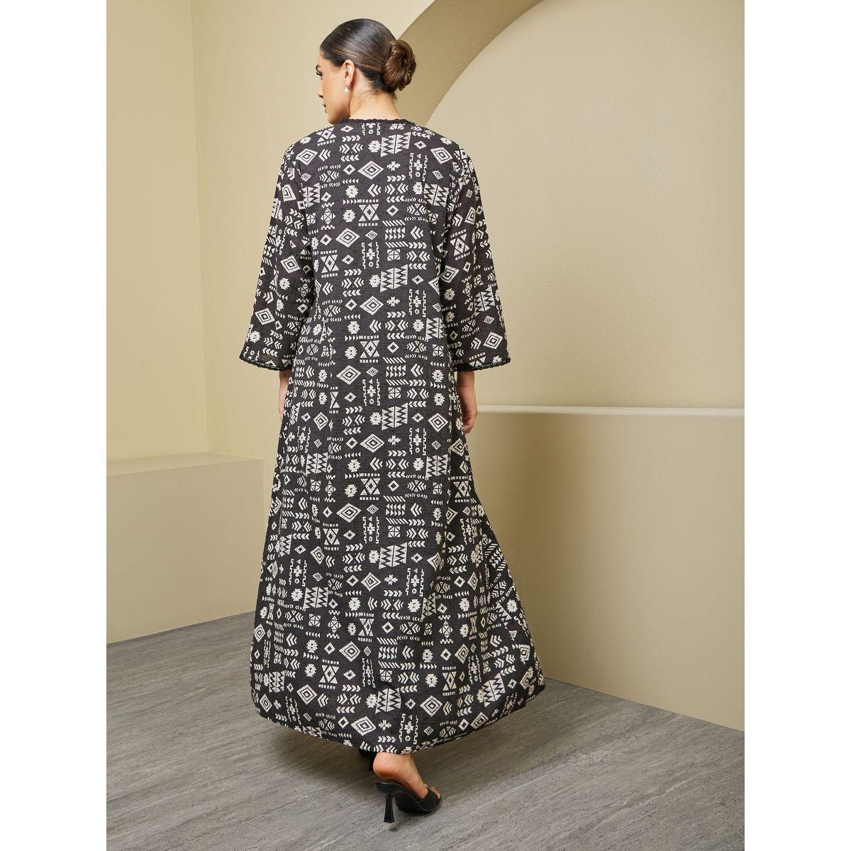 Styli All-Over Print Belted Abaya with Inner Dress Set-women-arabicclothing-abayas-image-6