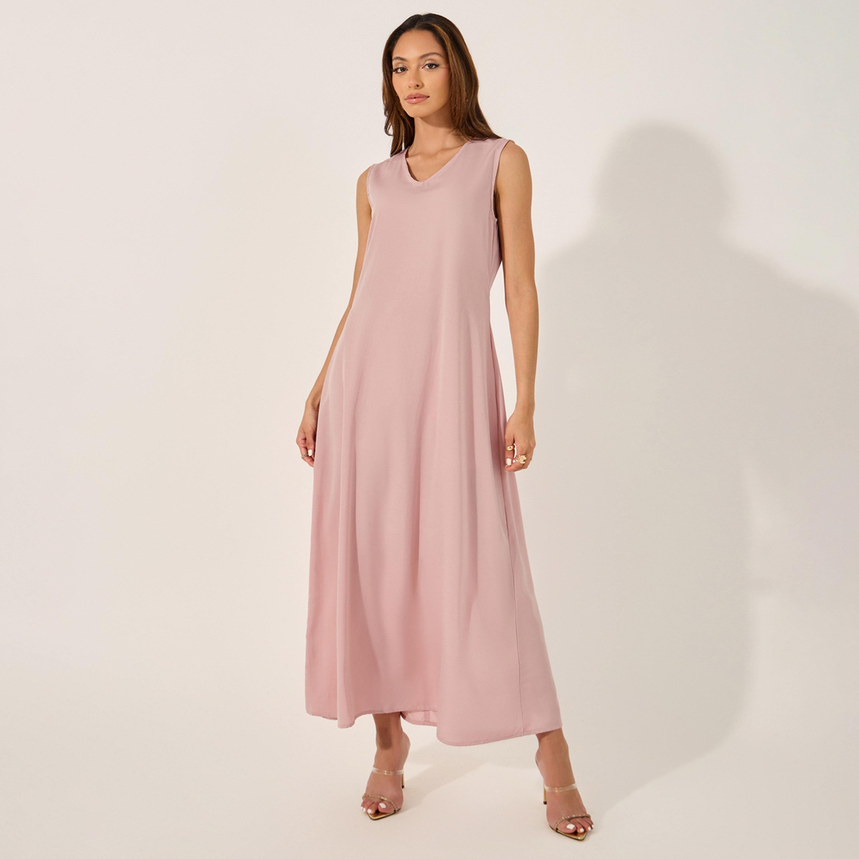 ستايلي - قفطان بحزام ورقبة على شكل V مع فستان داخلي-women-arabicclothing-kaftan-image-6