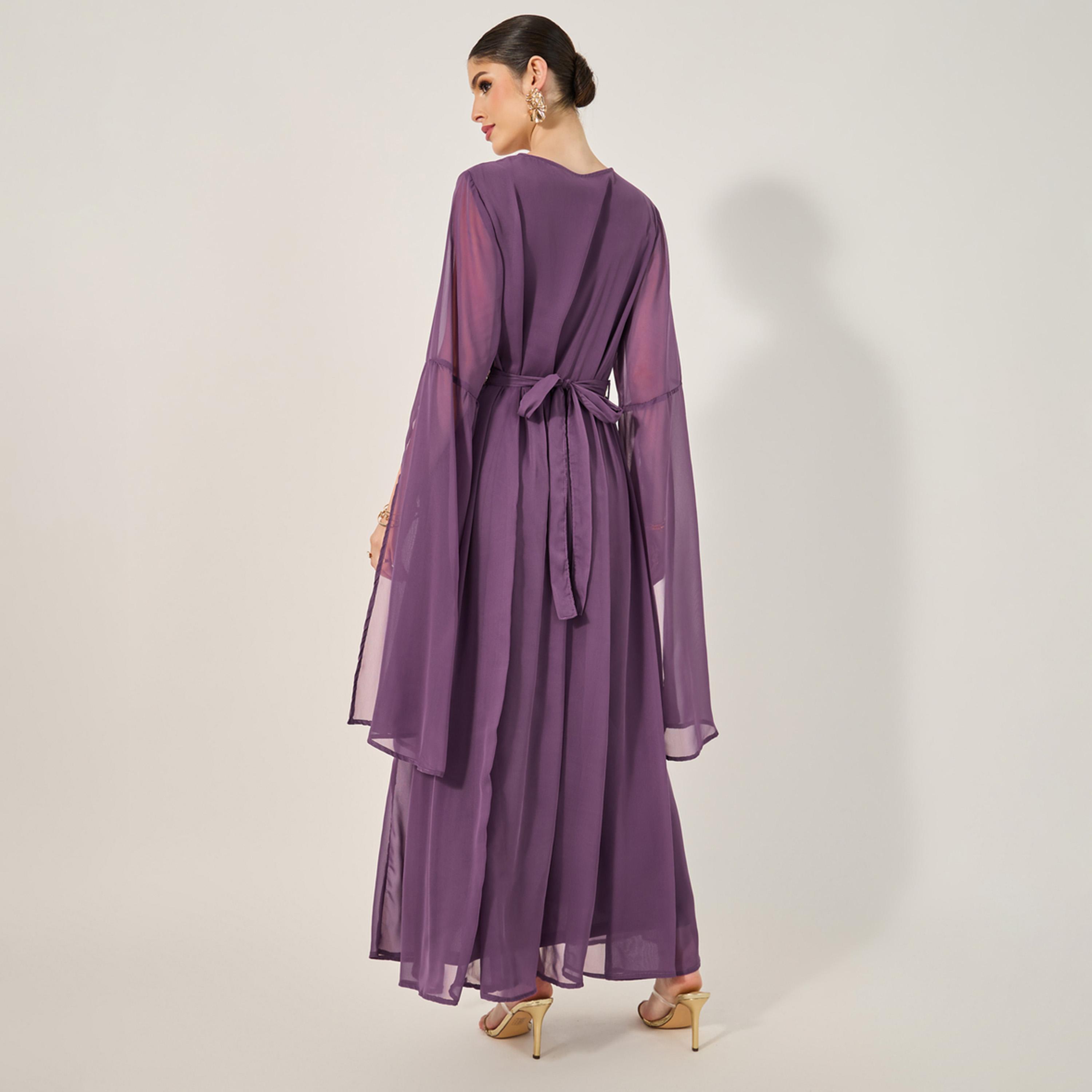 Styli Lace Insert Cape Sleeve V-Neck A-Line Kaftan-women-arabicclothing-kaftan-image-5