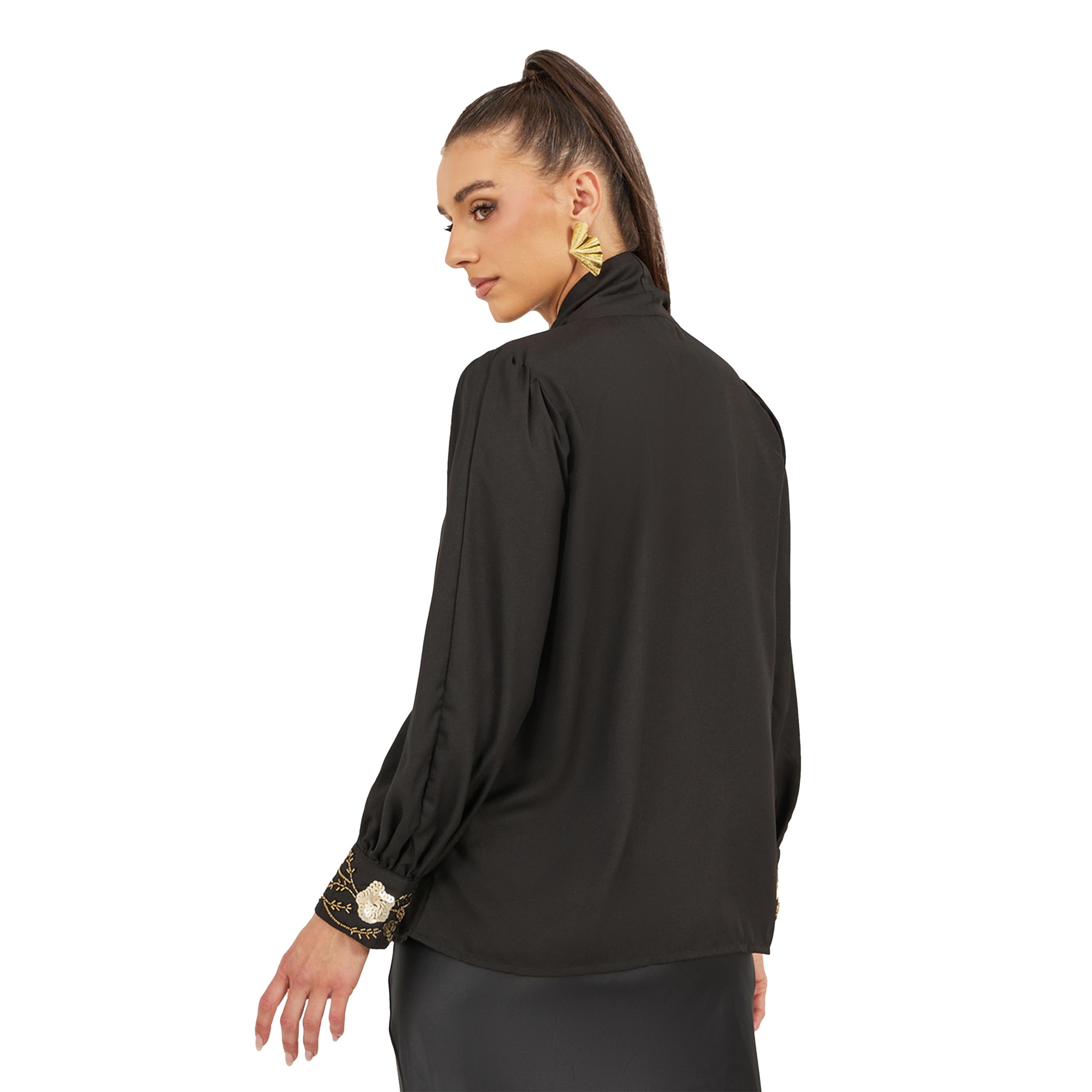 Styli Sequin Embroidered Detail Tie-Up Neck Blouse-women-clothing-shirtsandblouses-blouses-image-5