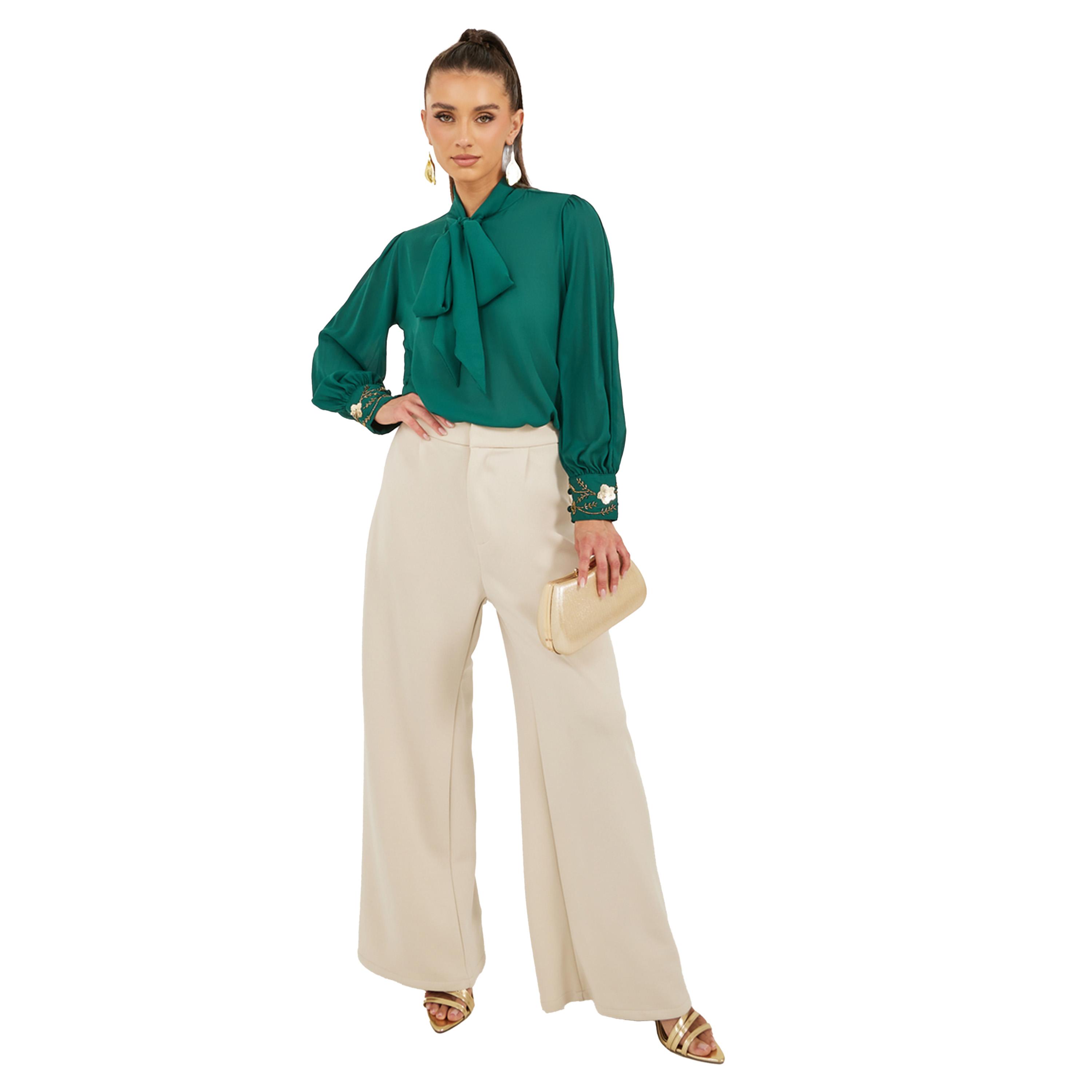 Styli Sequin Embroidered Detail Tie-Up Neck Blouse-women-clothing-shirtsandblouses-blouses-image-2