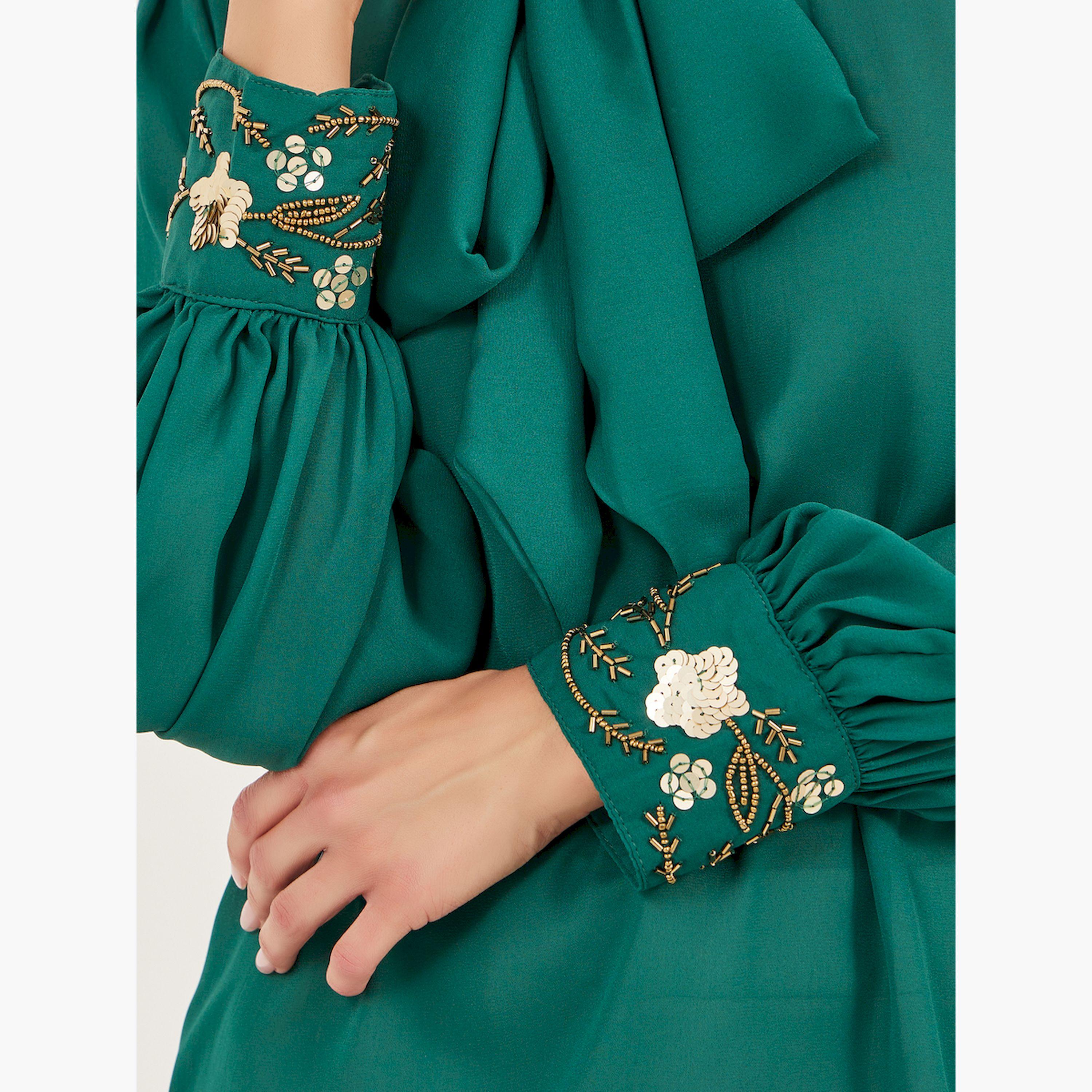 Styli Sequin Embroidered Detail Tie-Up Neck Blouse-women-clothing-shirtsandblouses-blouses-image-5
