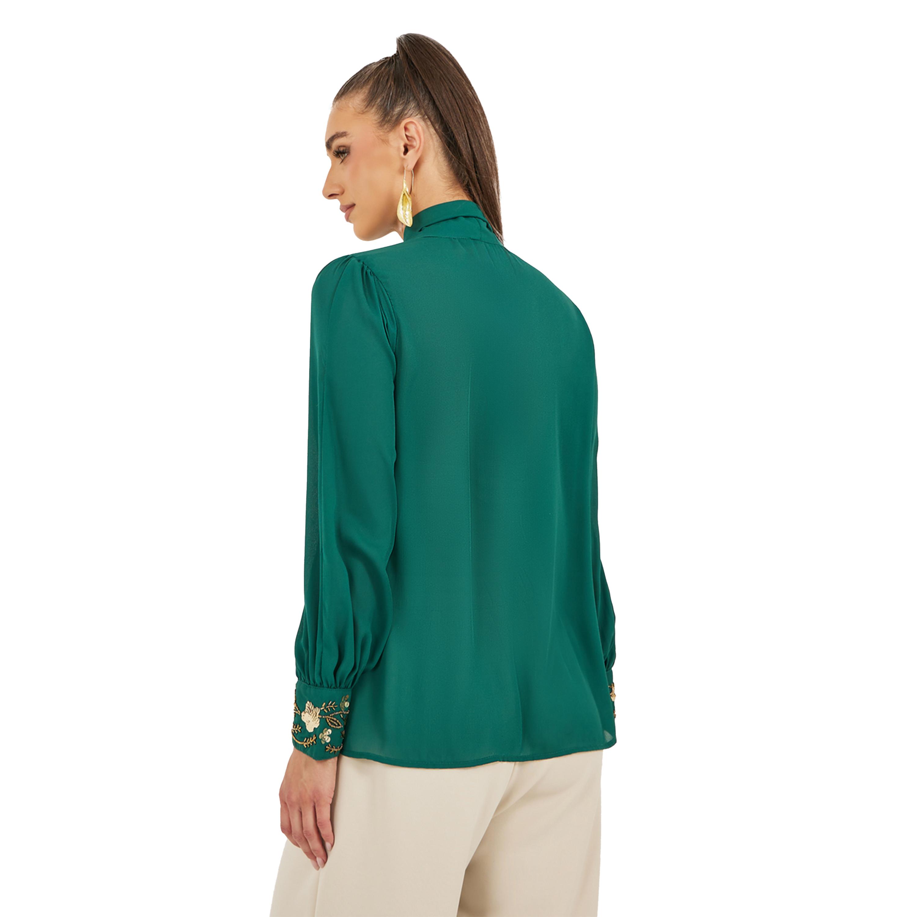 Styli Sequin Embroidered Detail Tie-Up Neck Blouse-women-clothing-shirtsandblouses-blouses-image-6
