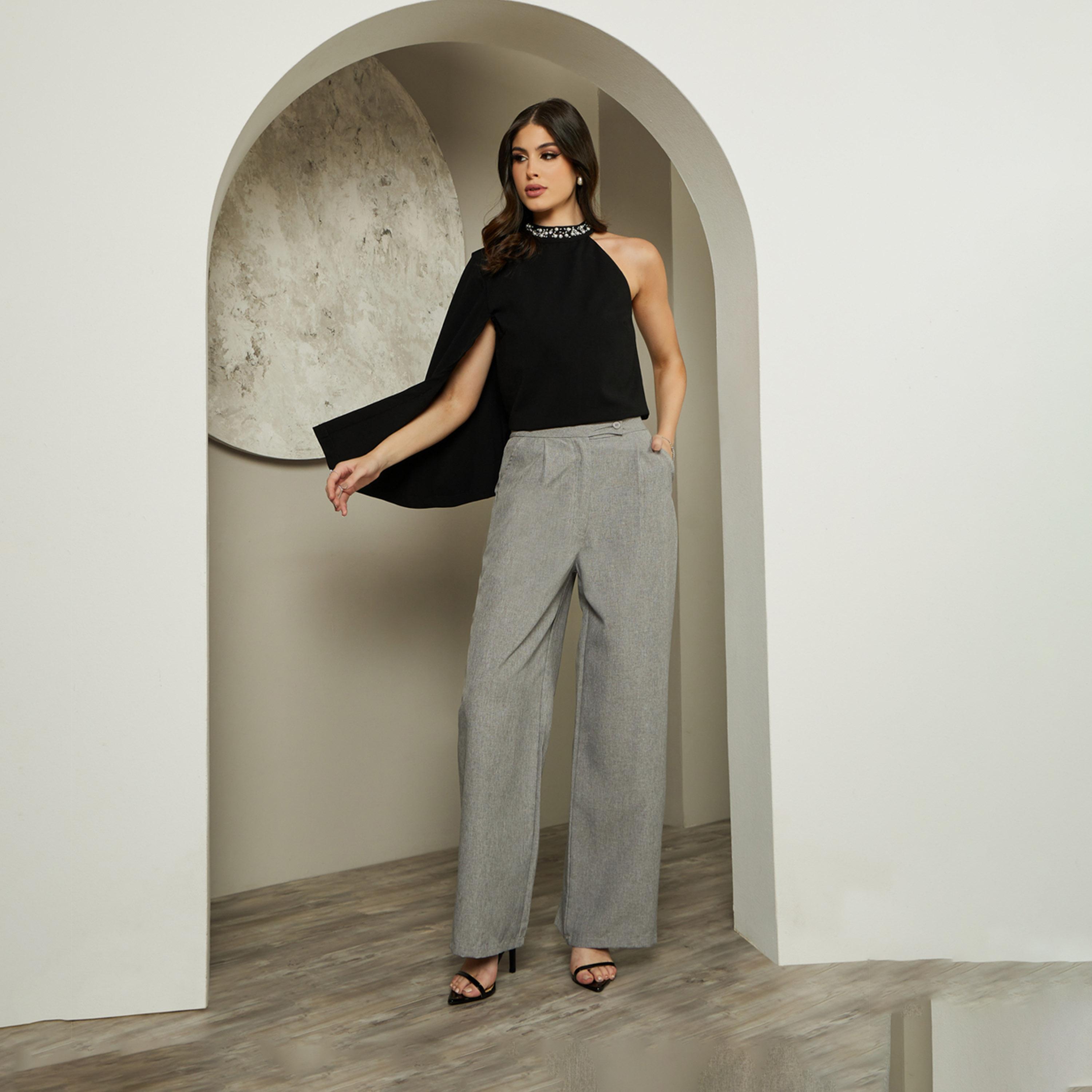 Styli Embellished One Cape Sleeve Halter Neck Blouse-women-clothing-shirtsandblouses-blouses-image-3