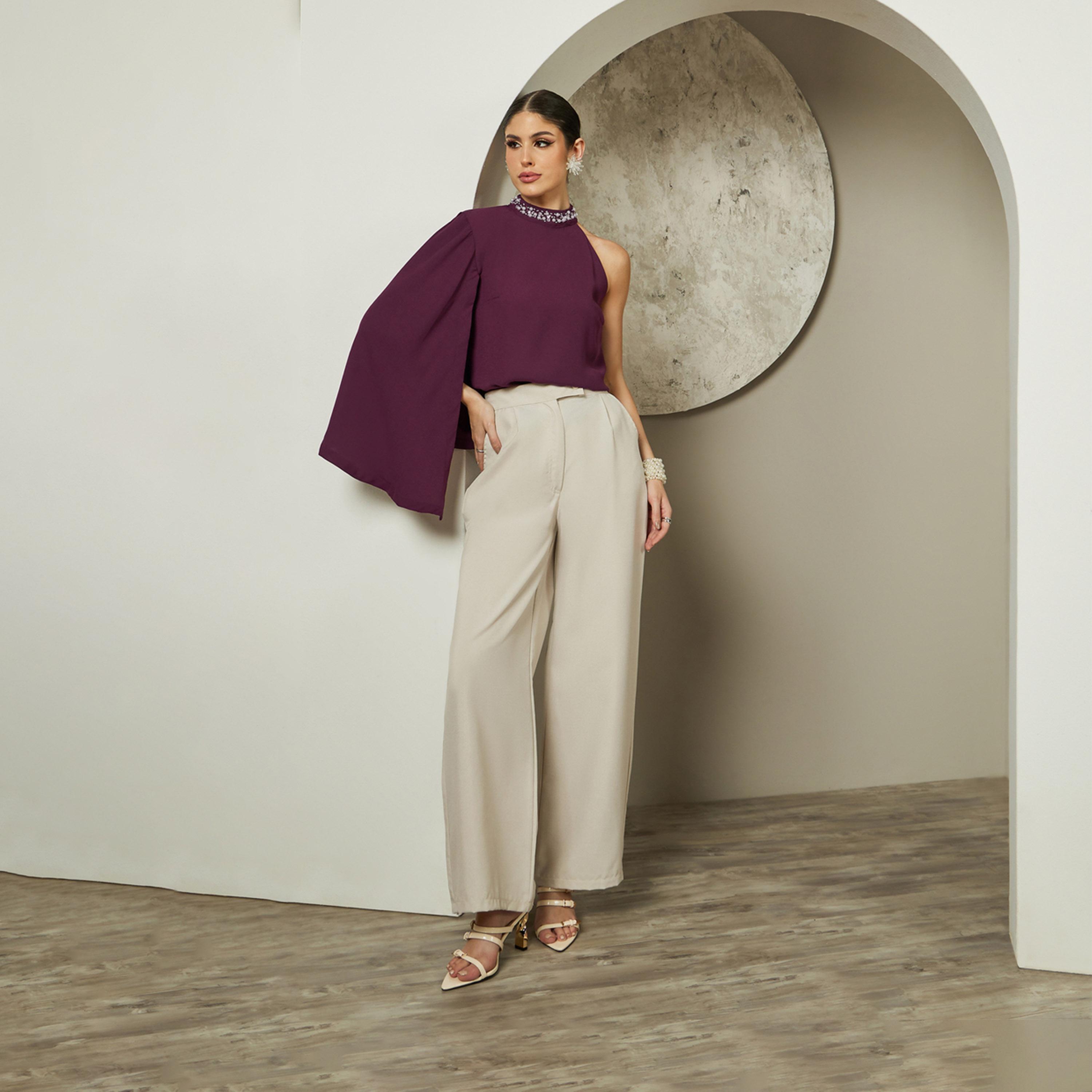 Styli Embellished One Cape Sleeve Halter Neck Blouse-women-clothing-shirtsandblouses-blouses-image-3