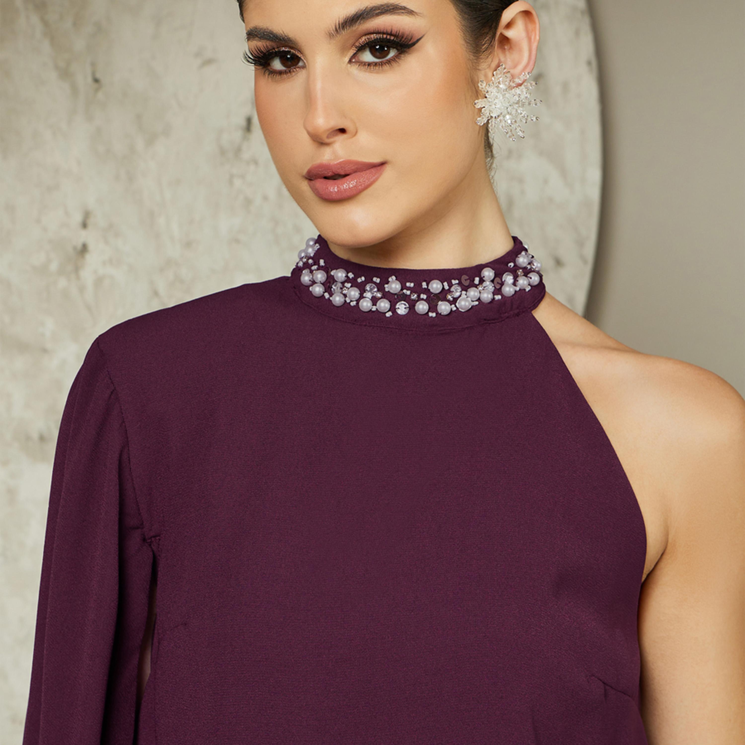 Styli Embellished One Cape Sleeve Halter Neck Blouse-women-clothing-shirtsandblouses-blouses-image-4