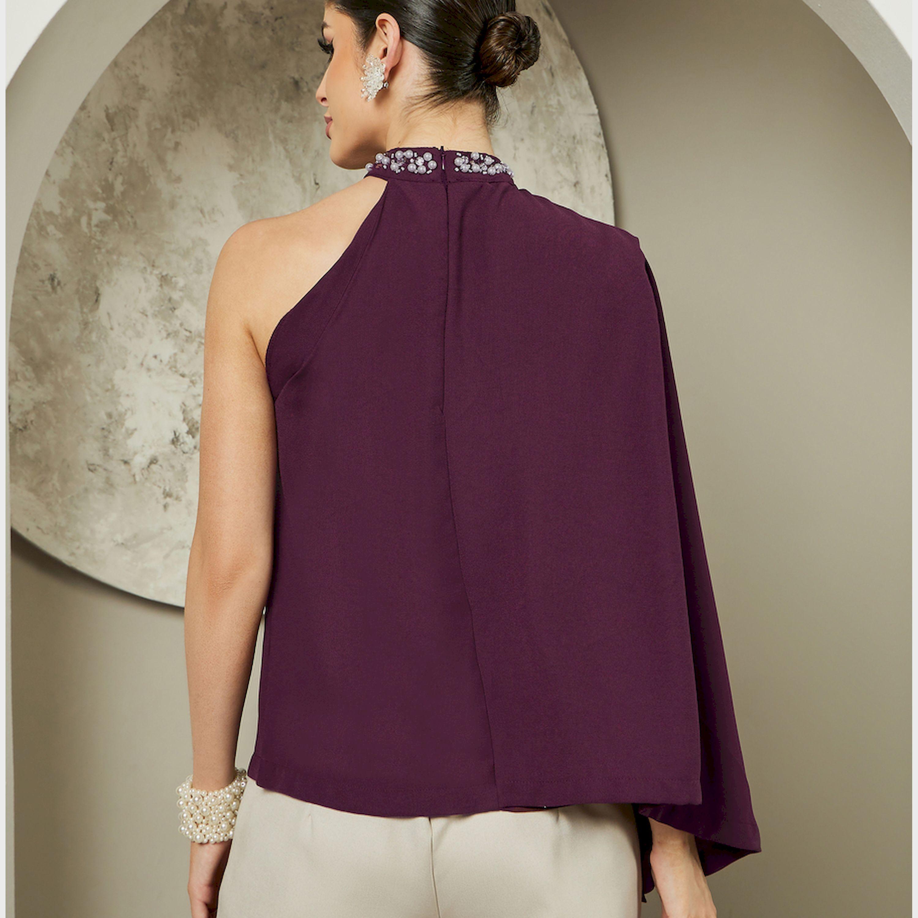 Styli Embellished One Cape Sleeve Halter Neck Blouse-women-clothing-shirtsandblouses-blouses-image-5