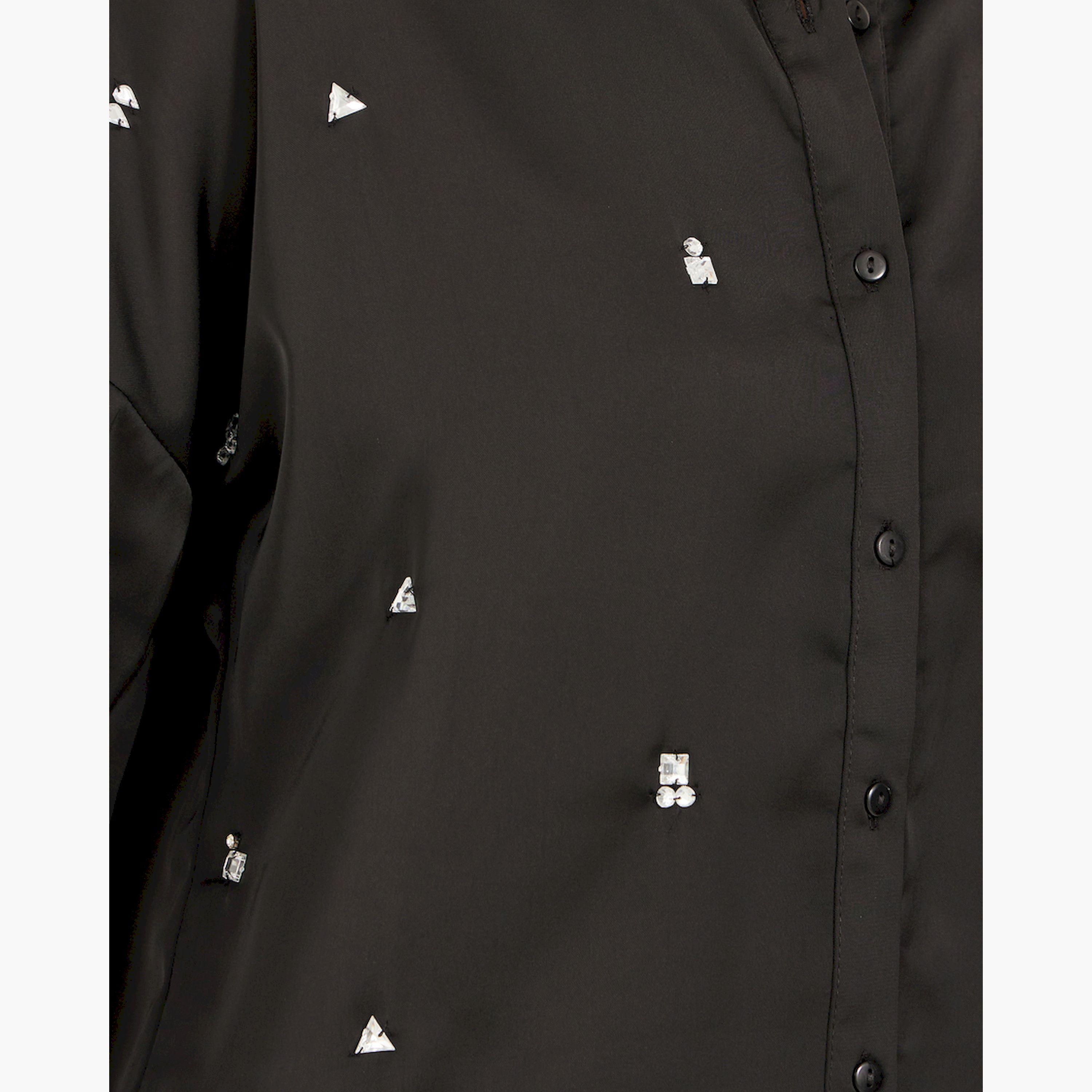ستايلي - قميص مزين بأكمام 3/4 وقصة مربعة وأكتاف منسدلة-women-clothing-shirtsandblouses-shirts-image-3