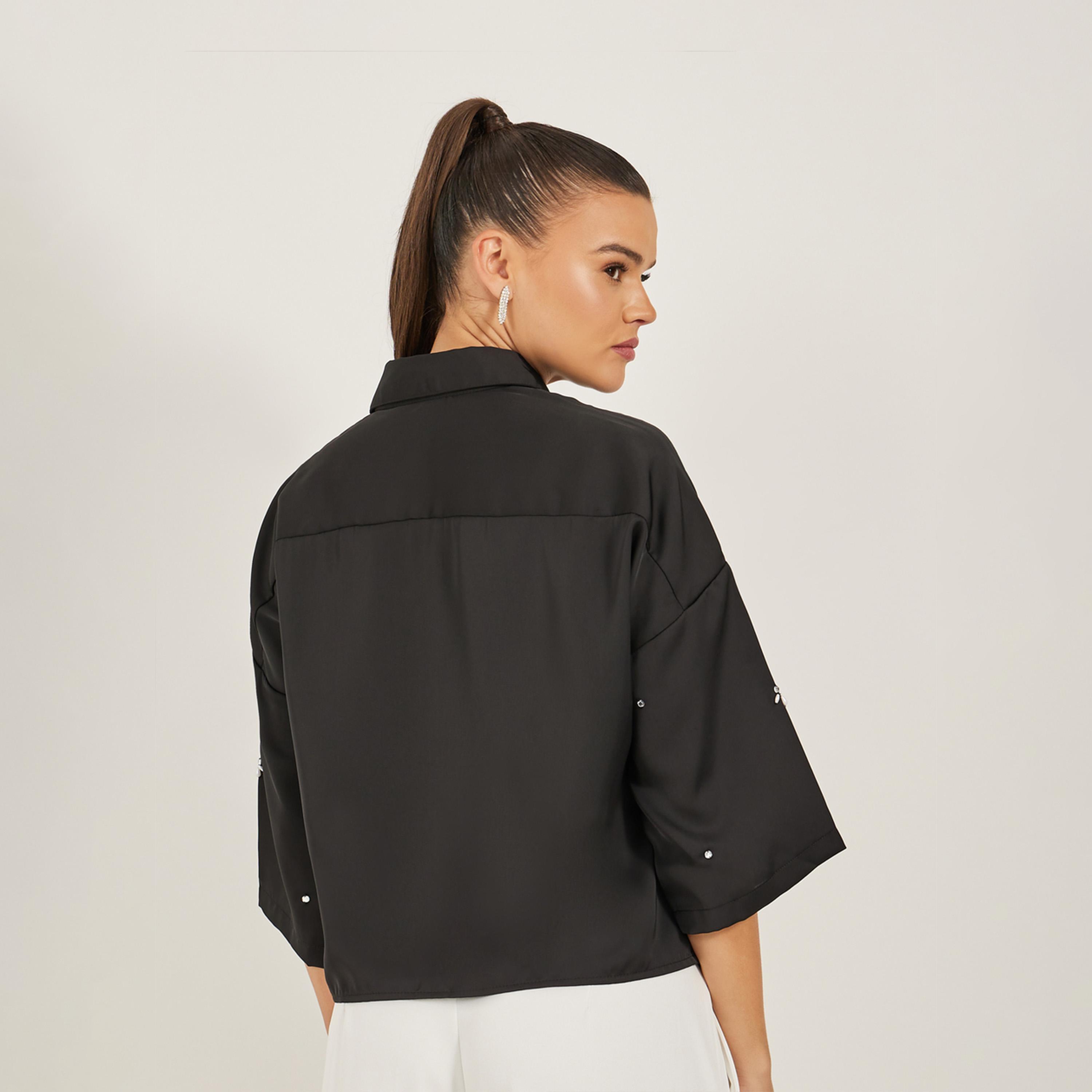 Styli Embellished 3/4 Sleeves Boxy Fit Shirt with Dropped Shoulders-women-clothing-shirtsandblouses-shirts-image-4