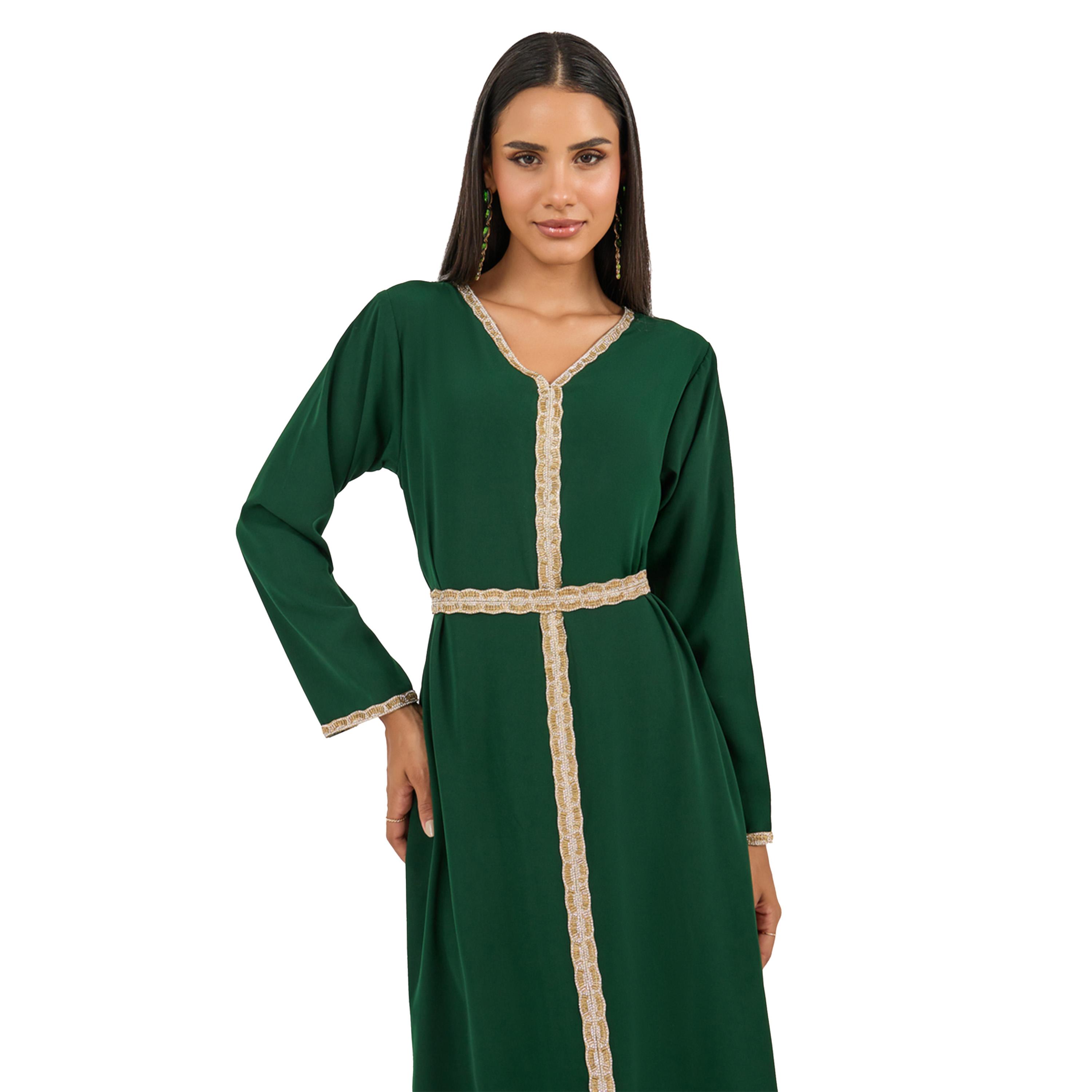 ستايلي - قفطان مزين بالدانتيل وياقة V-women-arabicclothing-kaftan-image-3