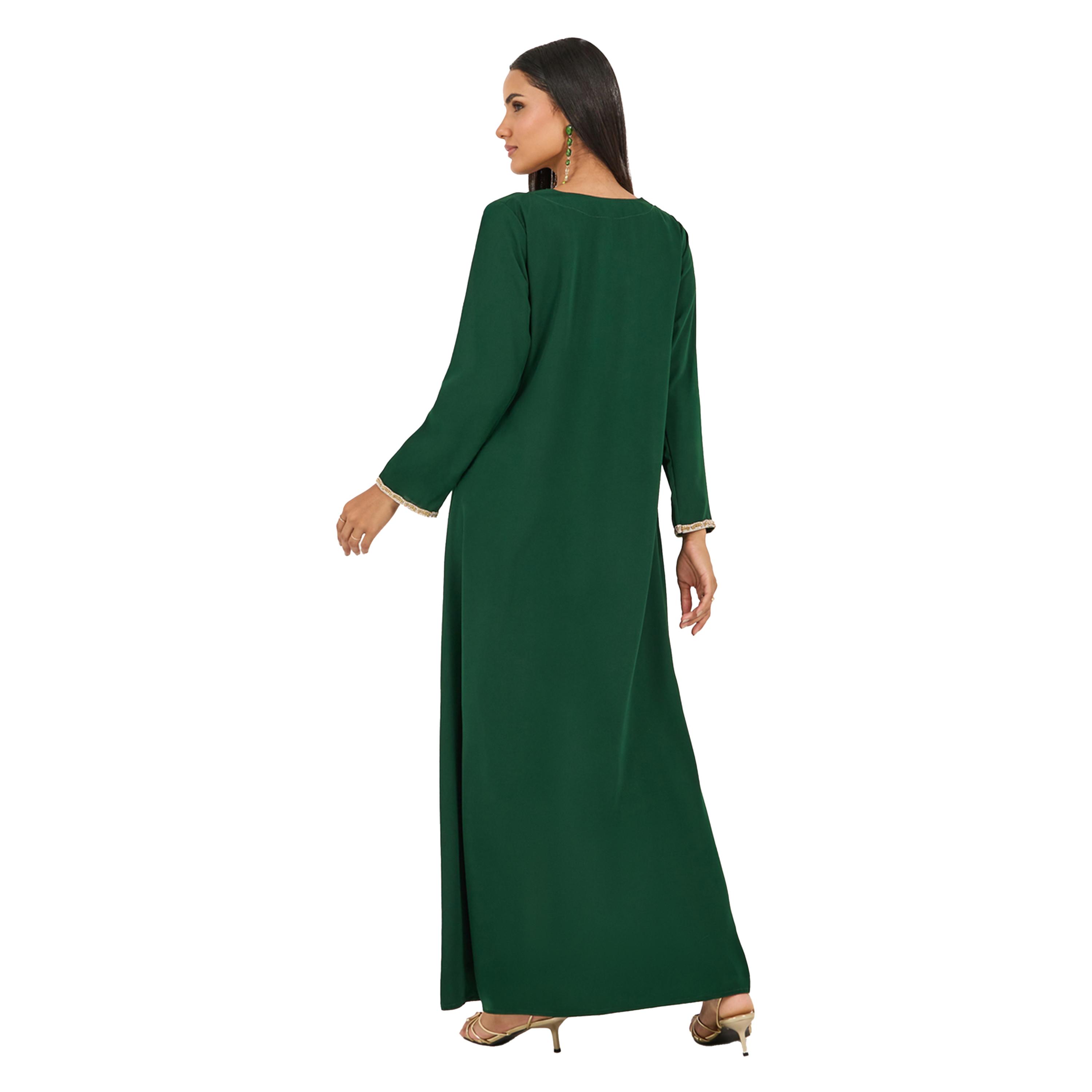 Styli Embroidered Lace Trim V Neck Kaftan-women-arabicclothing-kaftan-image-5