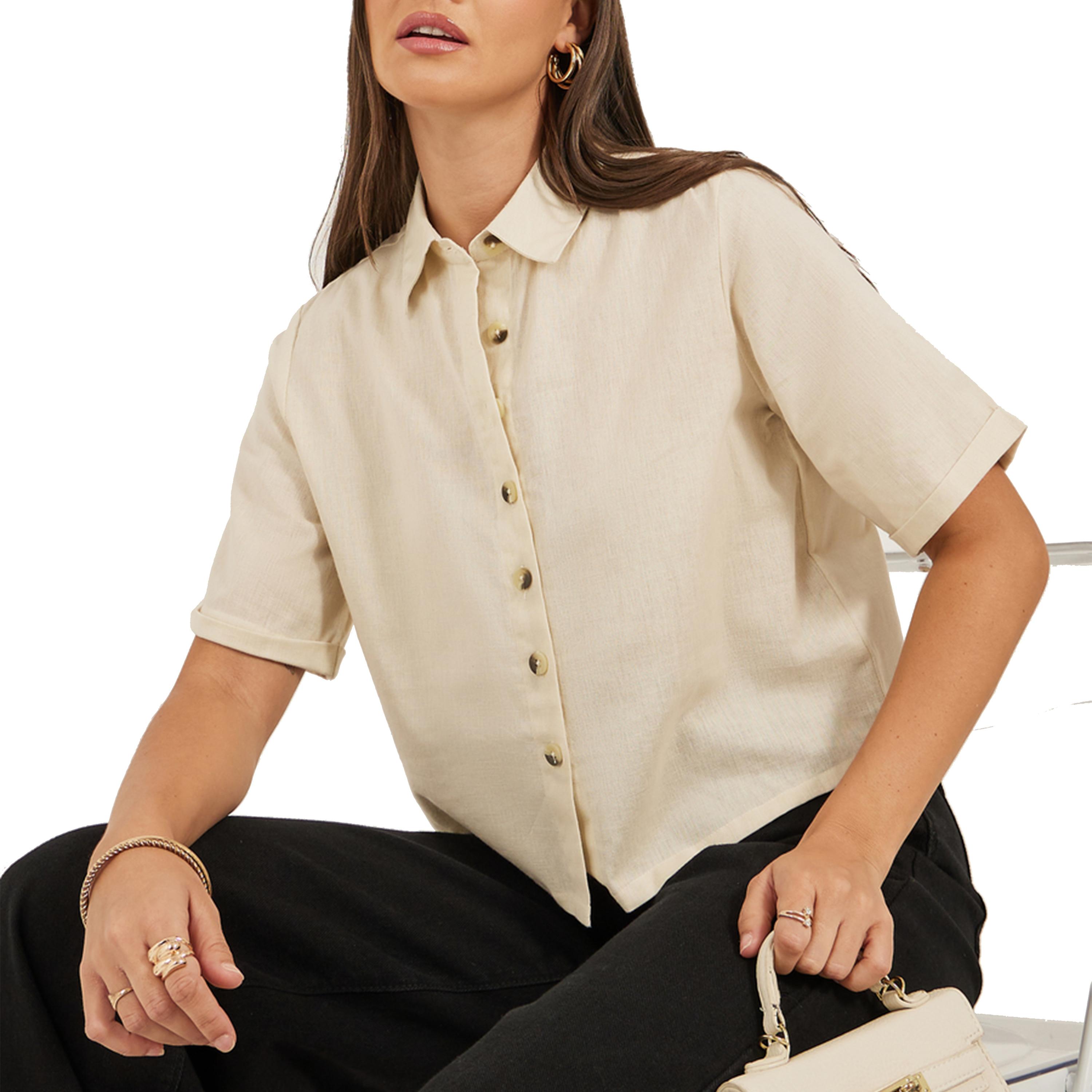 ستايلي - قميص سادة بقصة مربعة وكتف منسدل-women-clothing-shirtsandblouses-shirts-image-1