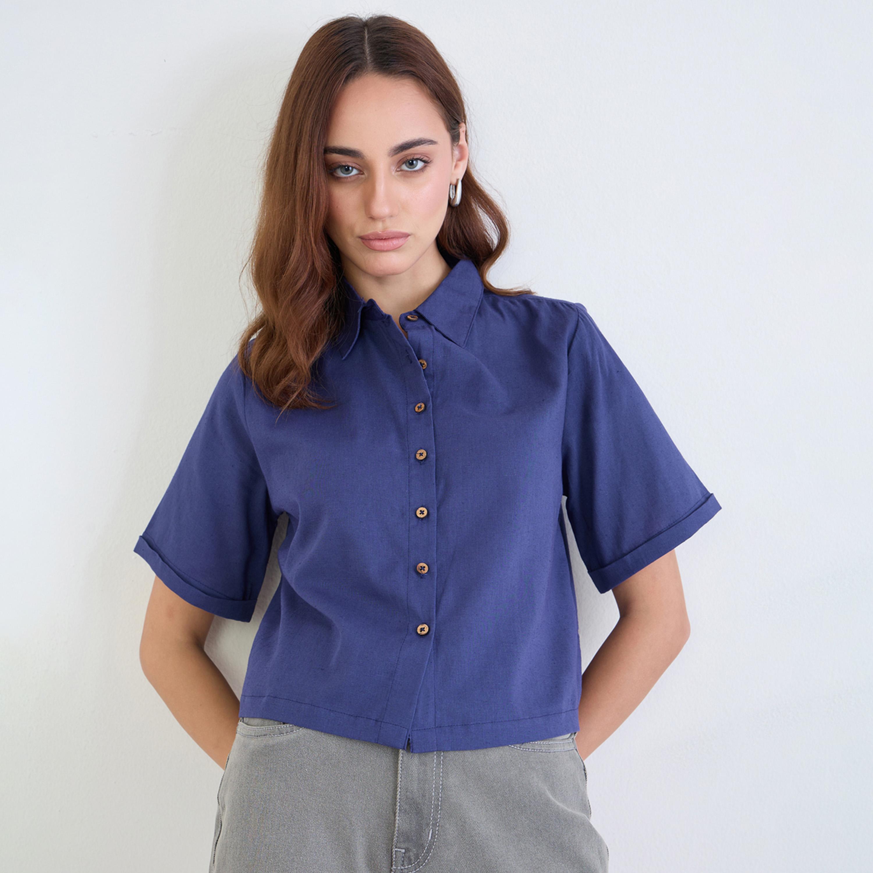 ستايلي - قميص سادة بقصّة مربعة وأكتاف منسدلة-women-clothing-shirtsandblouses-shirts-image-1