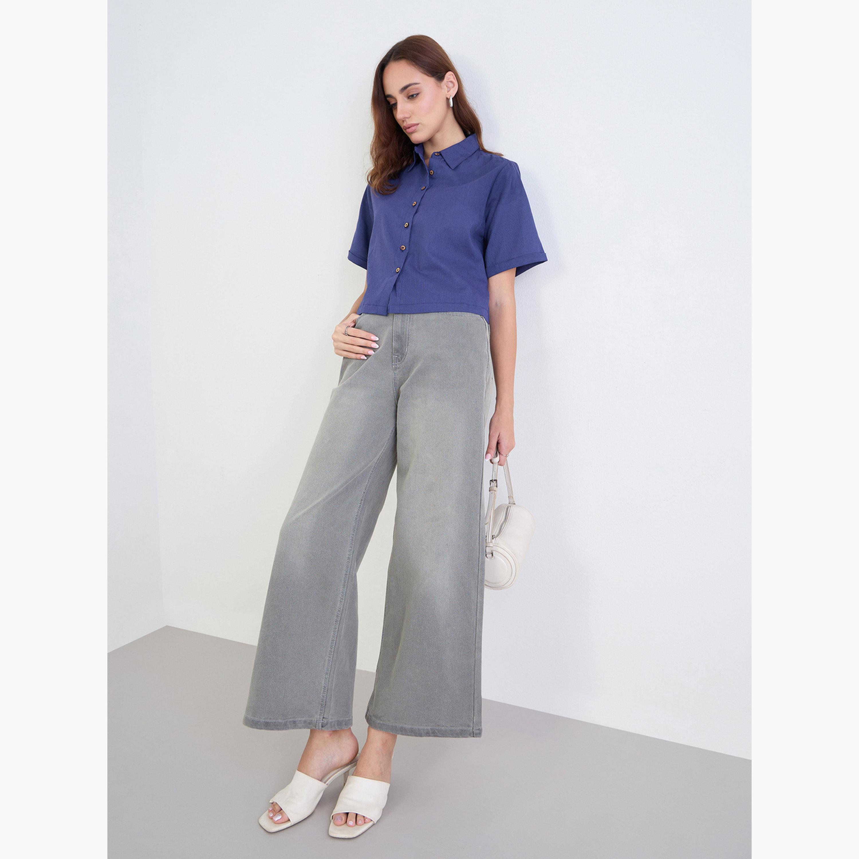 ستايلي - قميص سادة بقصّة مربعة وأكتاف منسدلة-women-clothing-shirtsandblouses-shirts-image-2