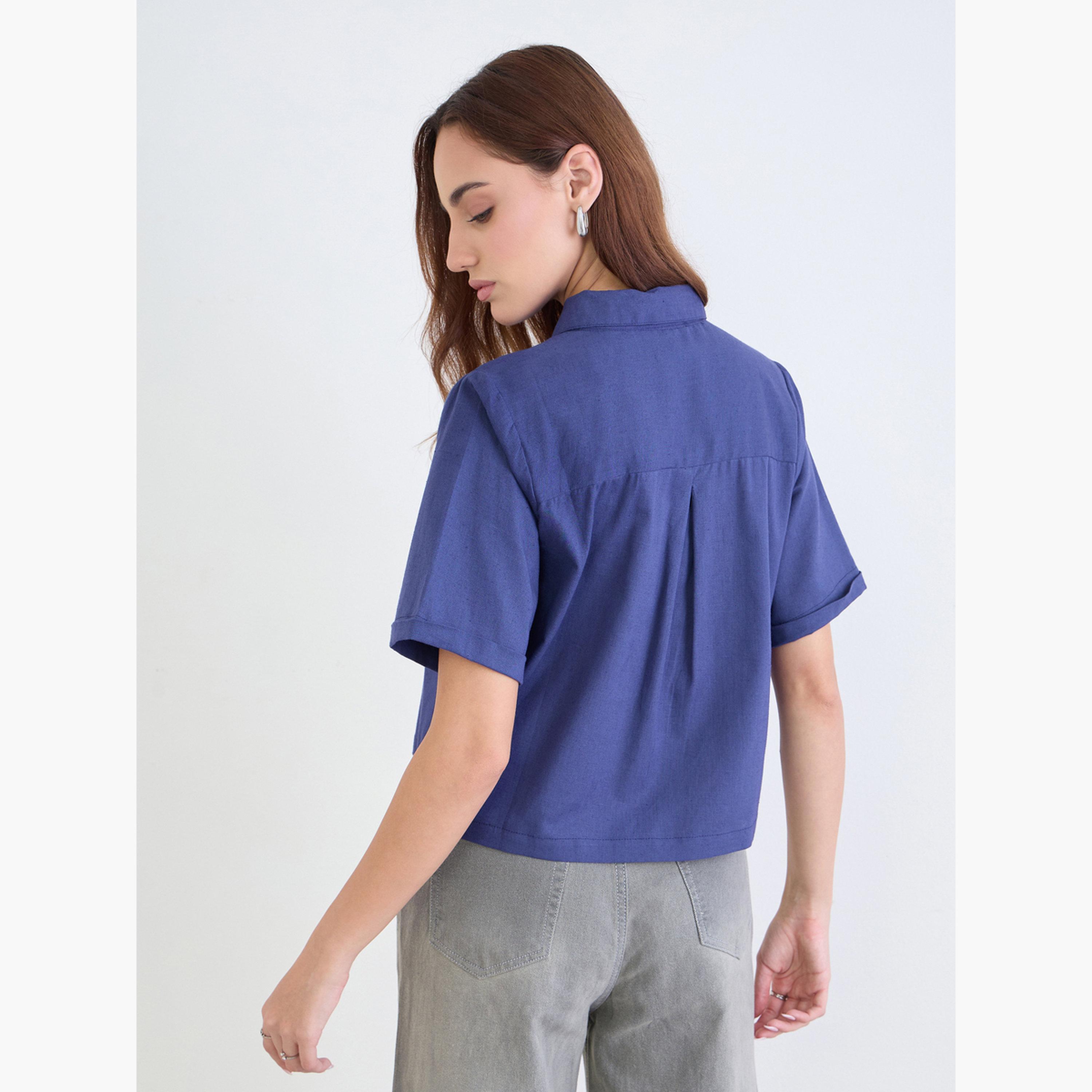 ستايلي - قميص سادة بقصّة مربعة وأكتاف منسدلة-women-clothing-shirtsandblouses-shirts-image-4