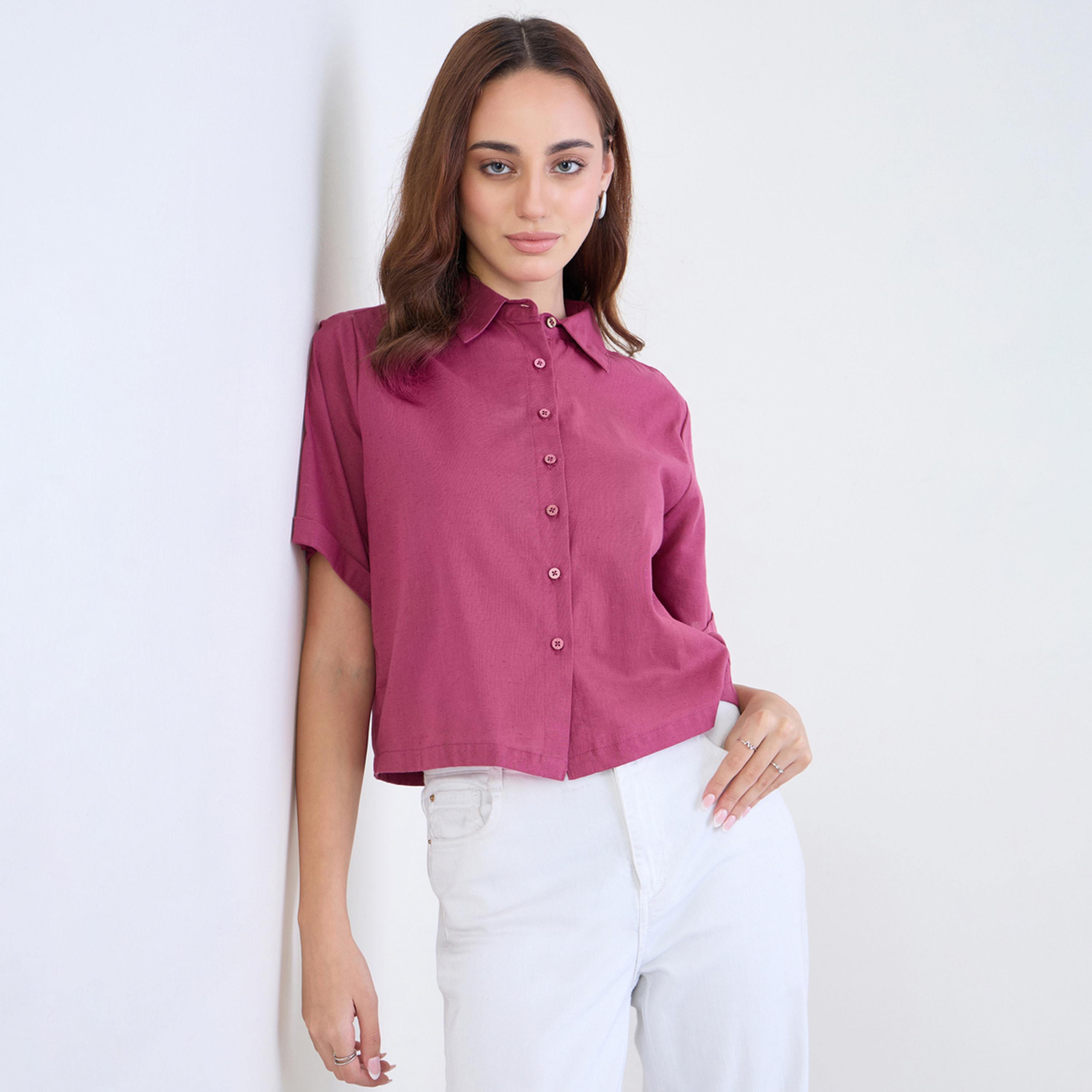 ستايلي - قميص سادة بقصّة مربعة وأكتاف منسدلة-women-clothing-shirtsandblouses-shirts-image-1