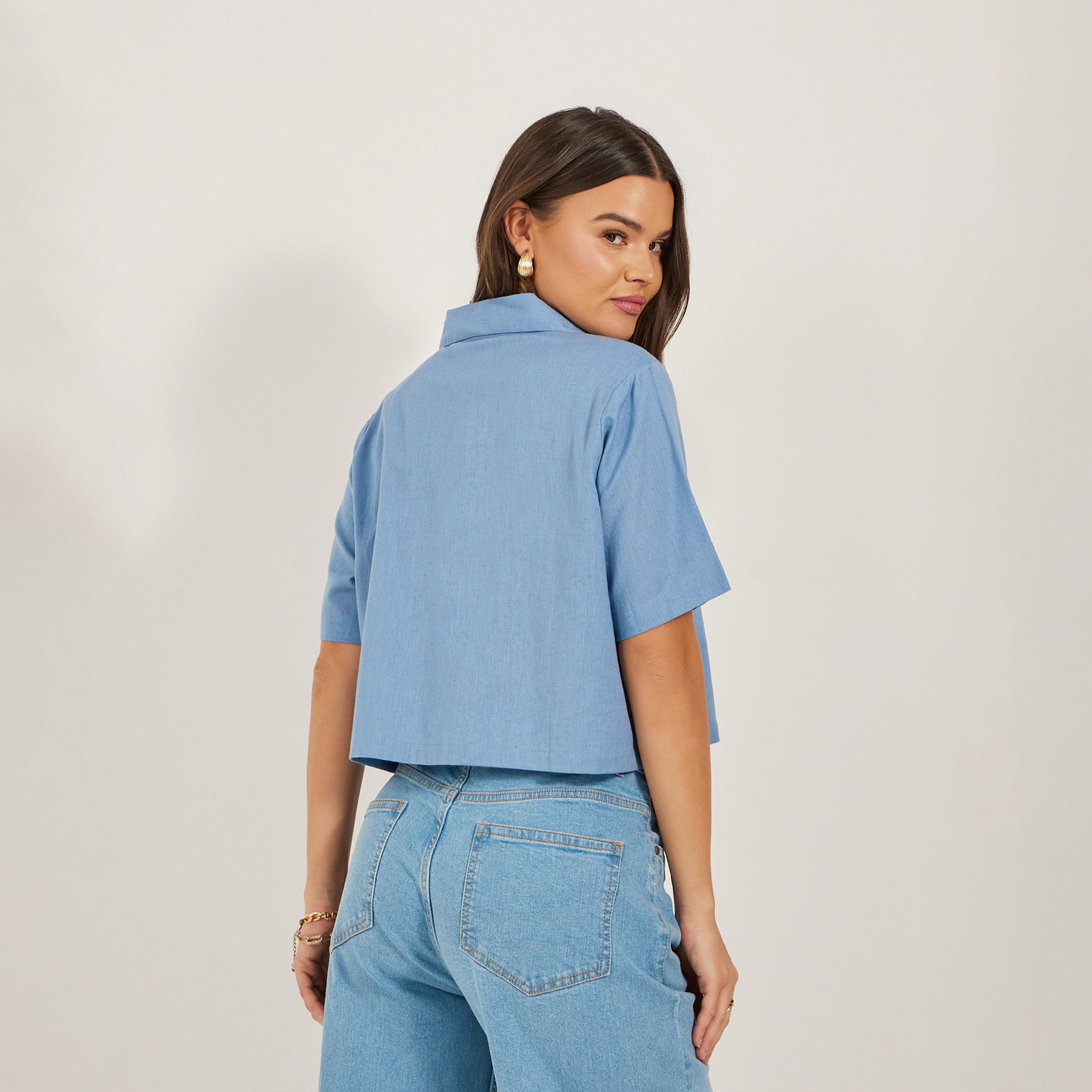 Styli Solid Notch Lapel Double Breasted Crop Top-women-clothing-tshirts-image-5