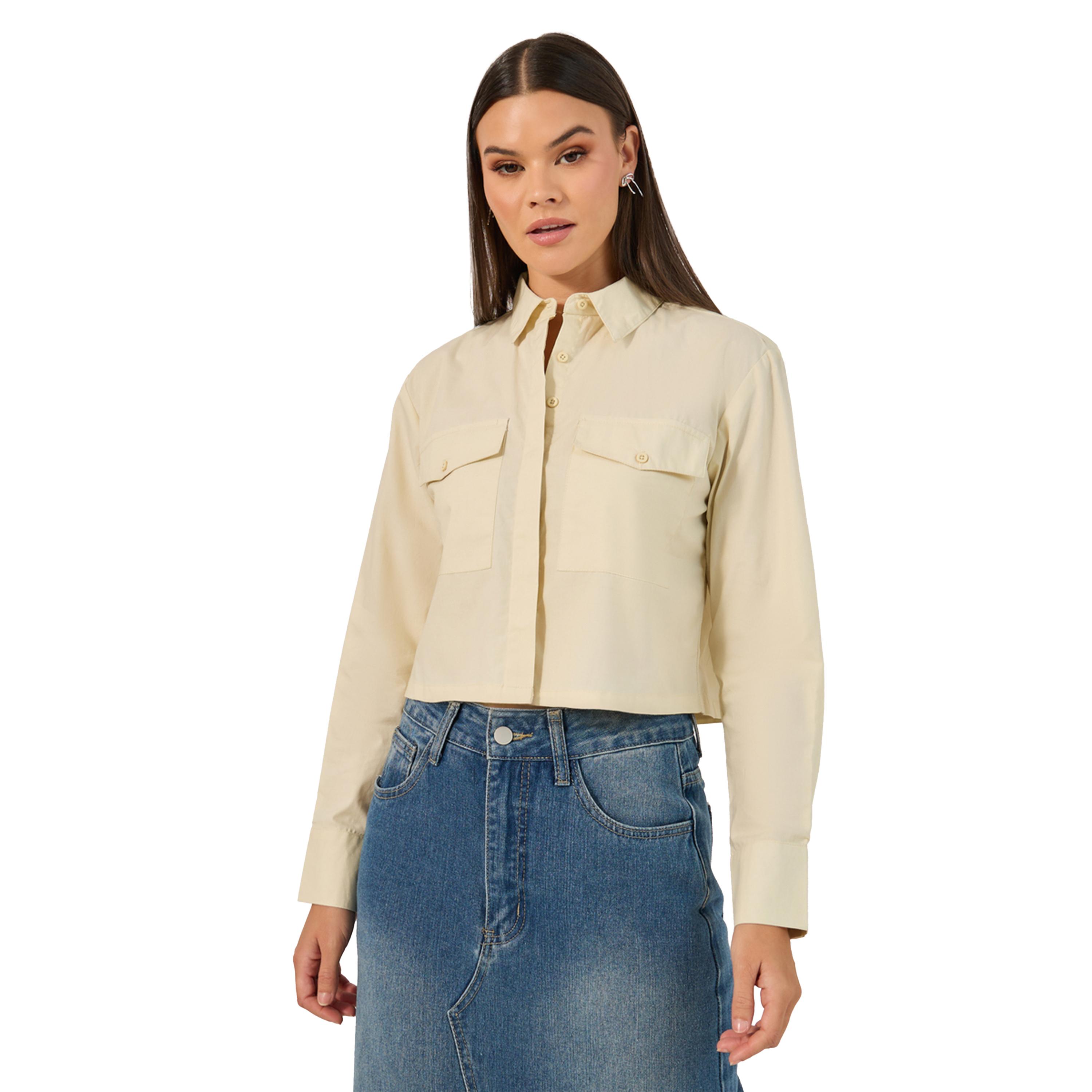 ستايلي -  قميص قصير بأكمام طويلة وقصة مربعة سولد-women-clothing-shirtsandblouses-shirts-image-1