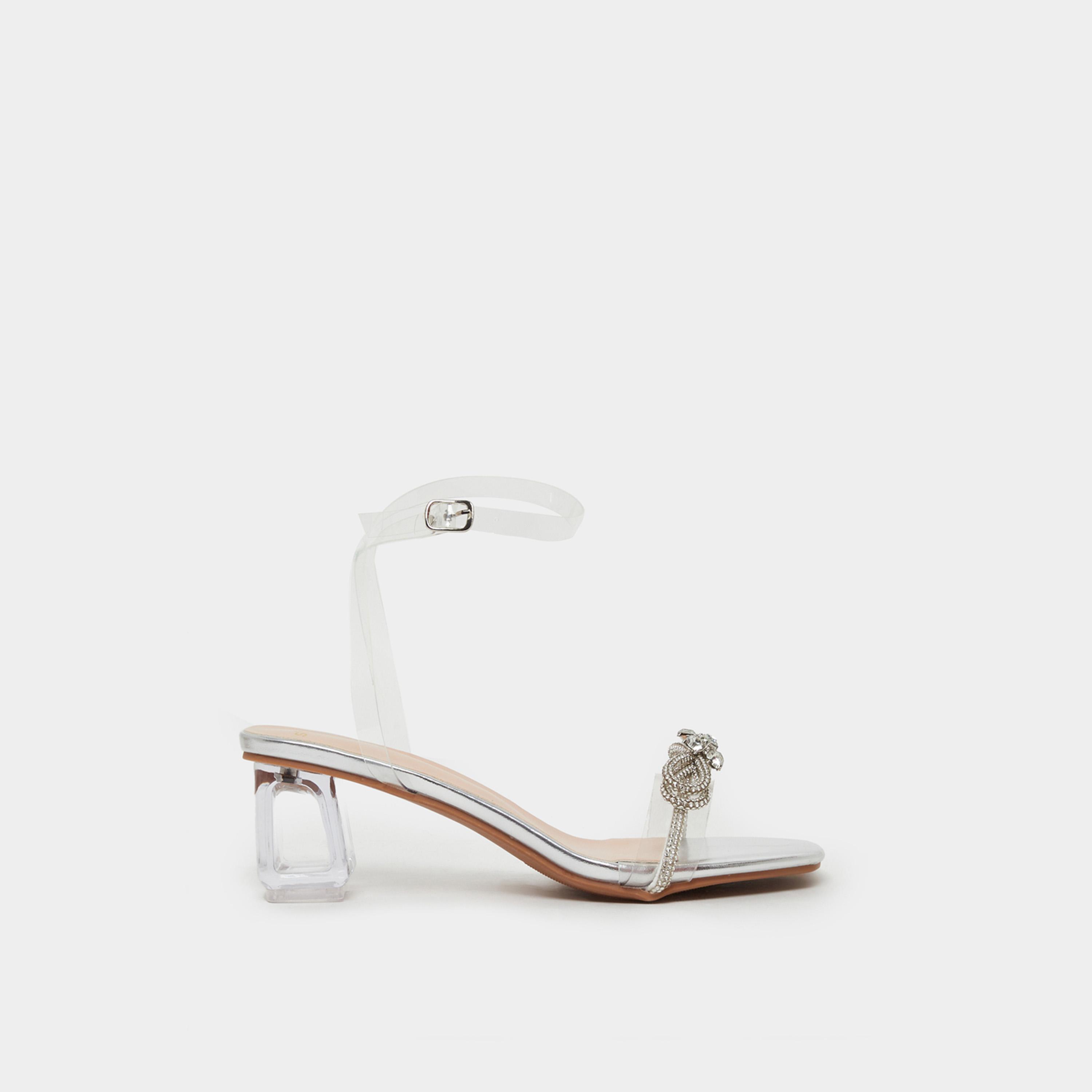 Styli Embellished Bow Transparent Block Heel Sandals-women-shoes-heels-image-2