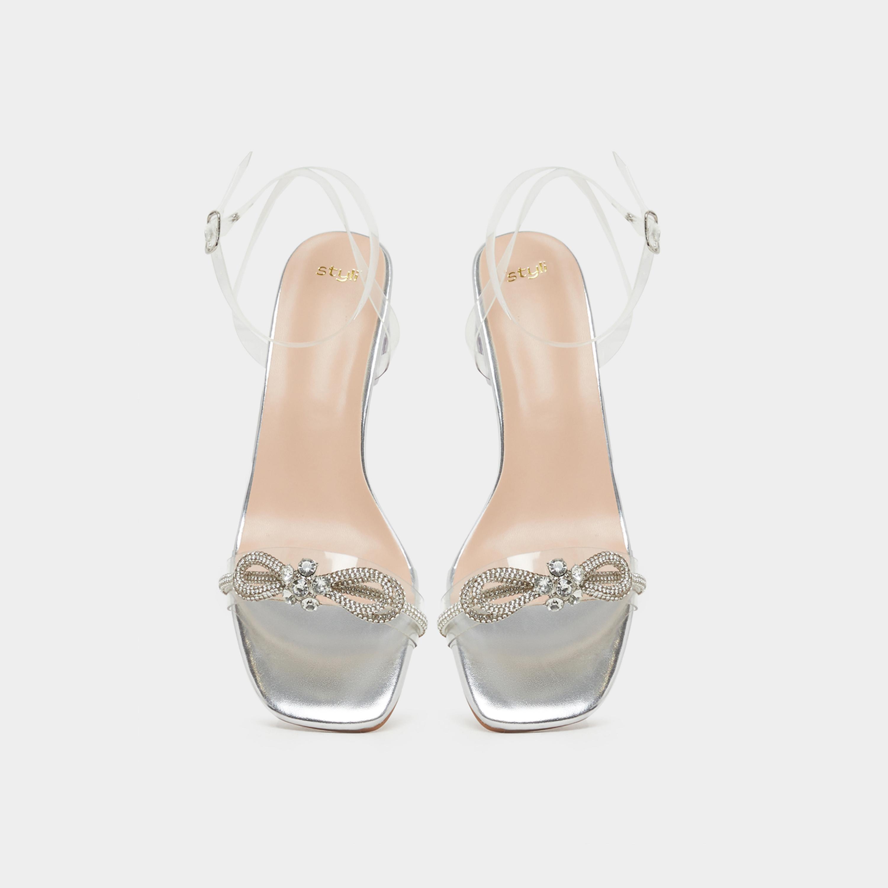 Styli Embellished Bow Transparent Block Heel Sandals-women-shoes-heels-image-5