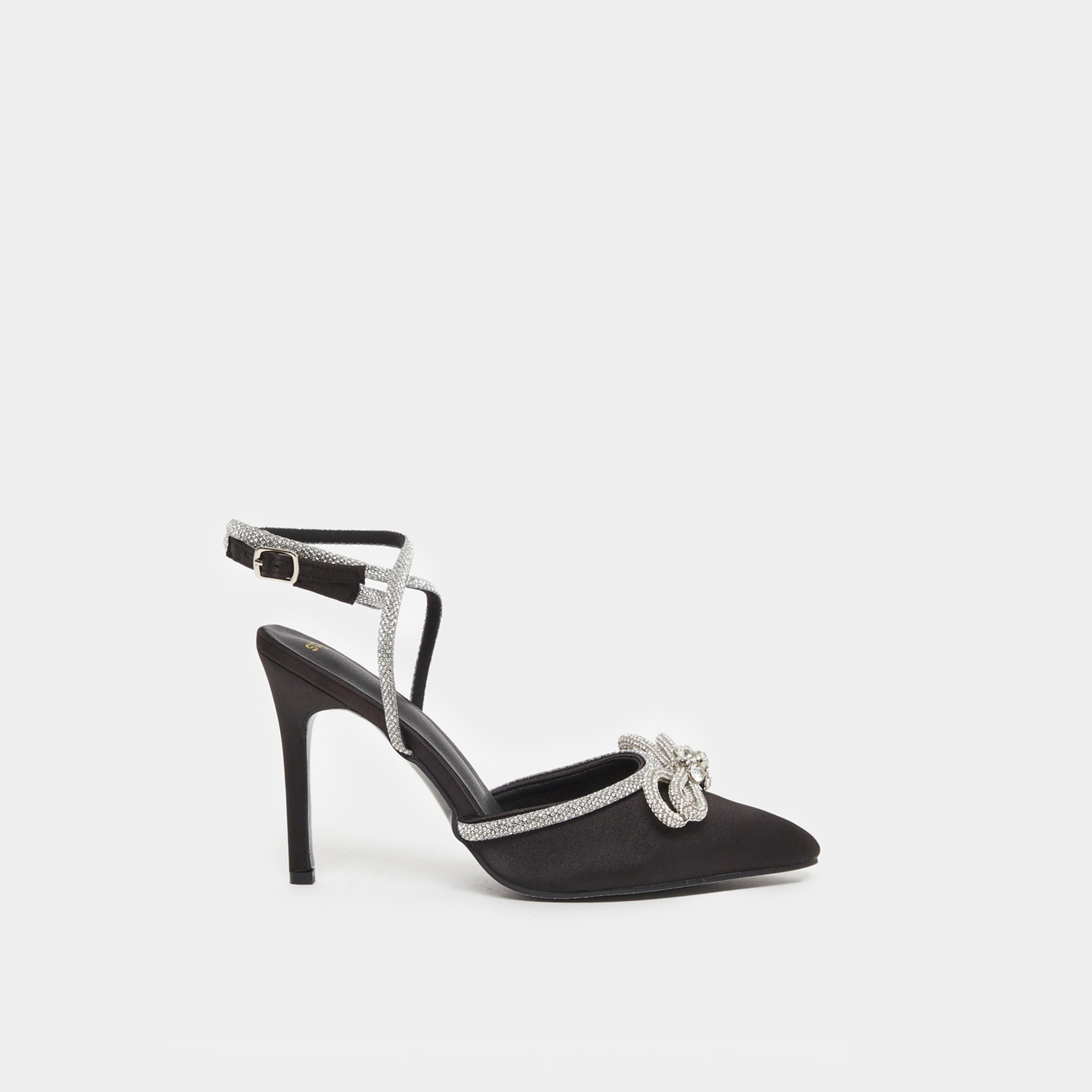 Styli Embellished Ankle Strap Bow Accent Shoes-women-shoes-heels-image-1