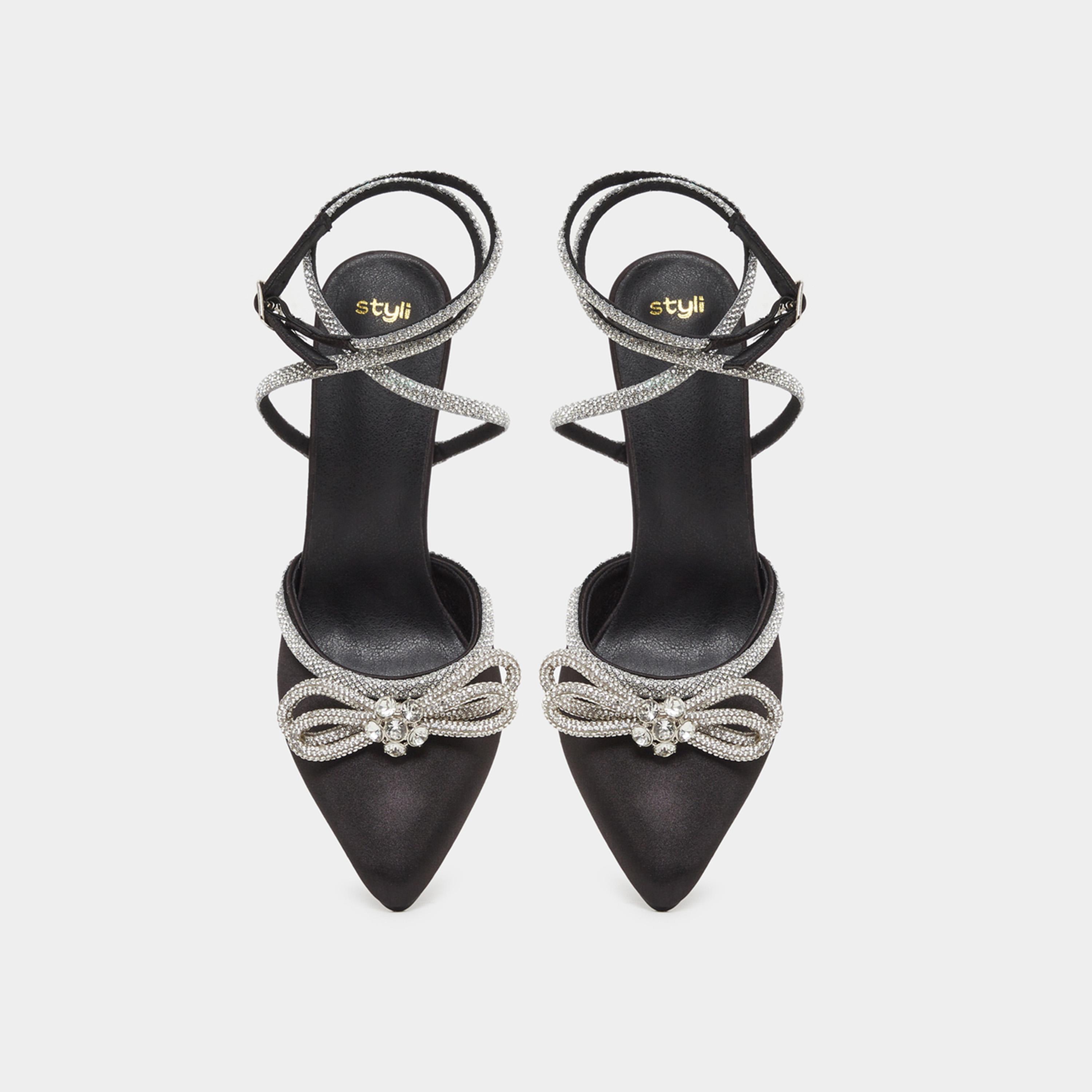 Styli Embellished Ankle Strap Bow Accent Shoes-women-shoes-heels-image-5