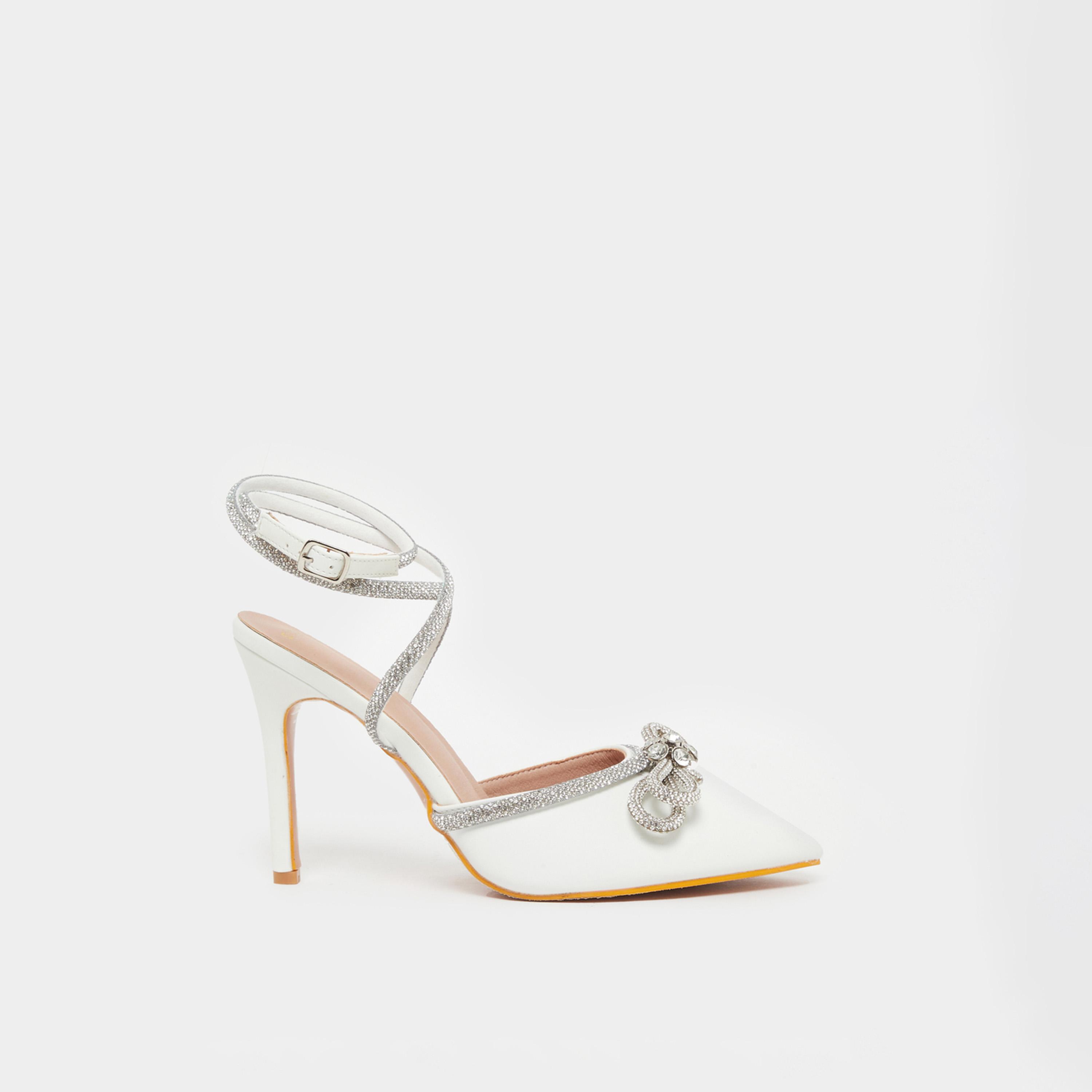 Styli Embellished Ankle Strap Bow Accent Shoes-women-shoes-heels-image-1