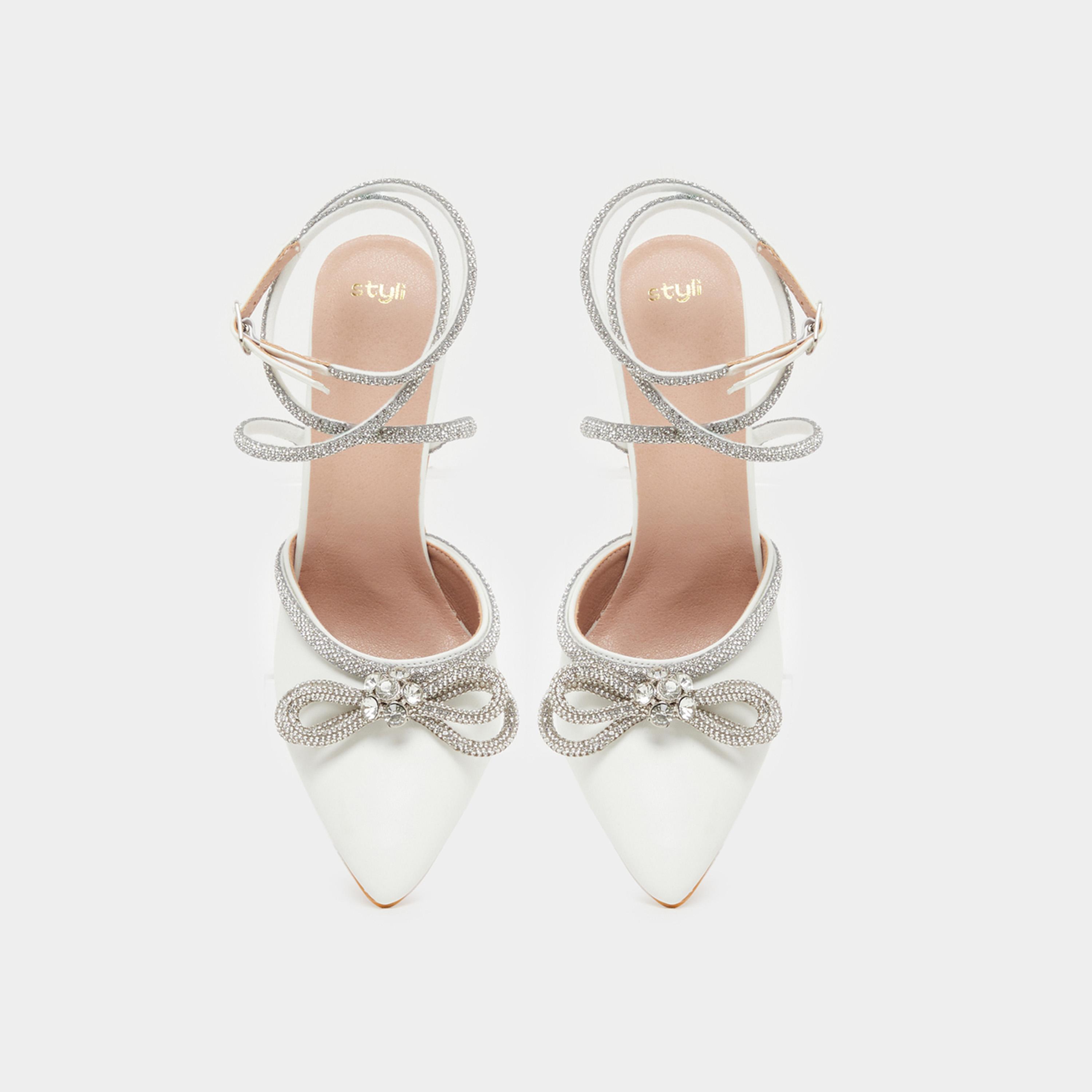 Styli Embellished Ankle Strap Bow Accent Shoes-women-shoes-heels-image-5