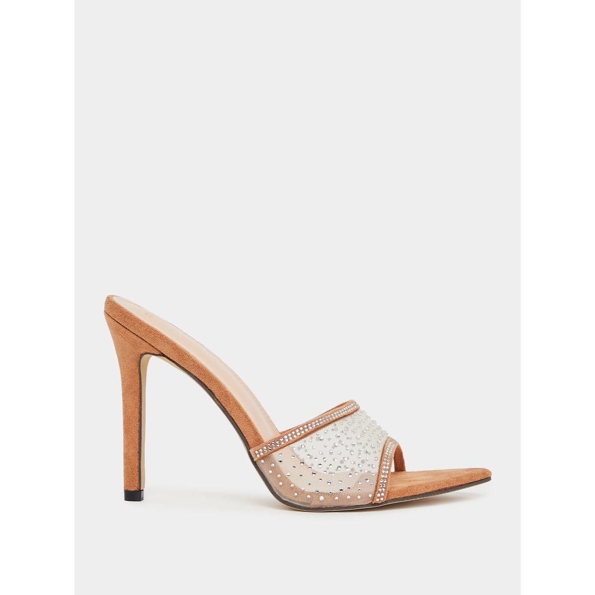 Suede Look Embellished Stiletto Heel Sandals-women-shoes-heels-image-2