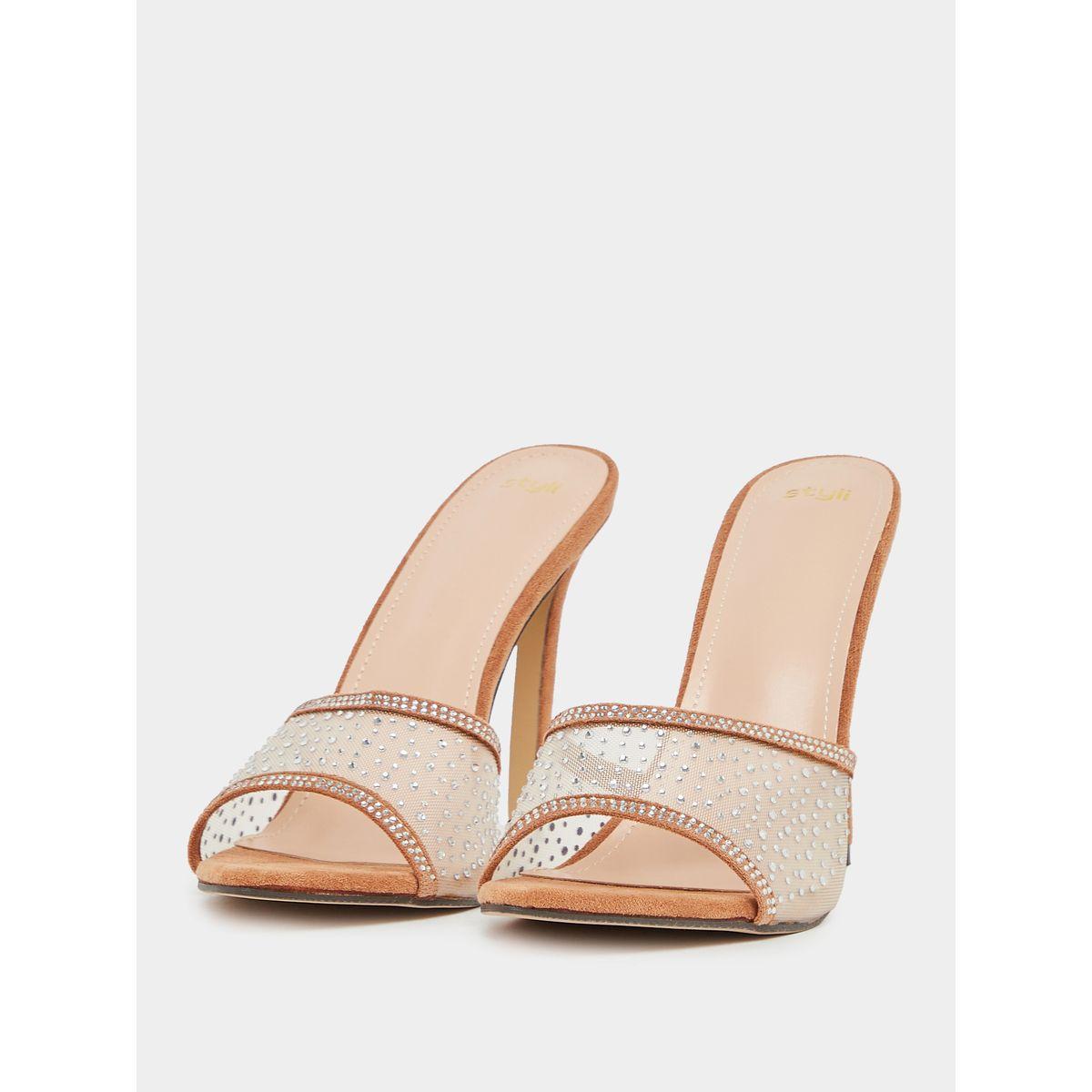 Suede Look Embellished Stiletto Heel Sandals-women-shoes-heels-image-3