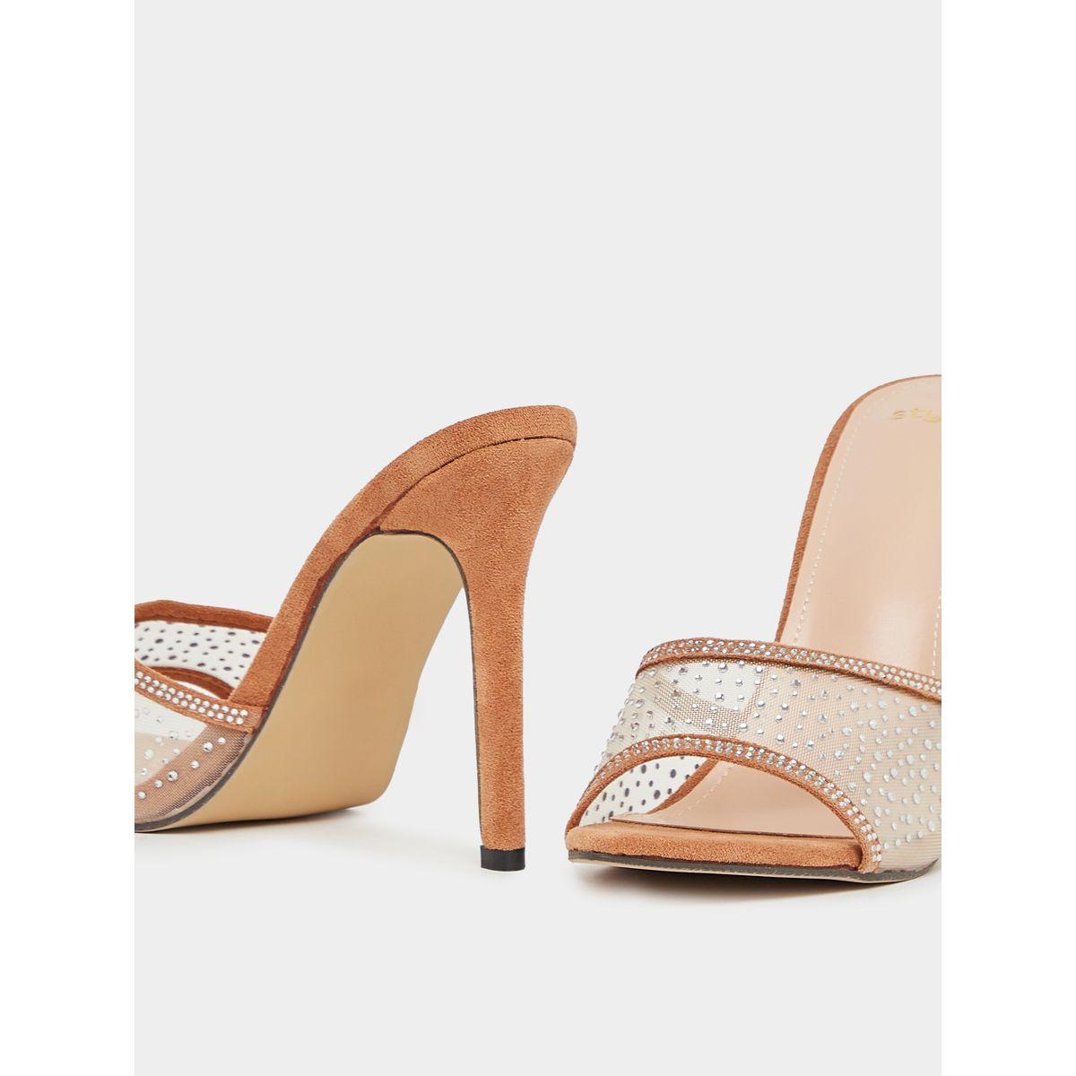 Suede Look Embellished Stiletto Heel Sandals-women-shoes-heels-image-4