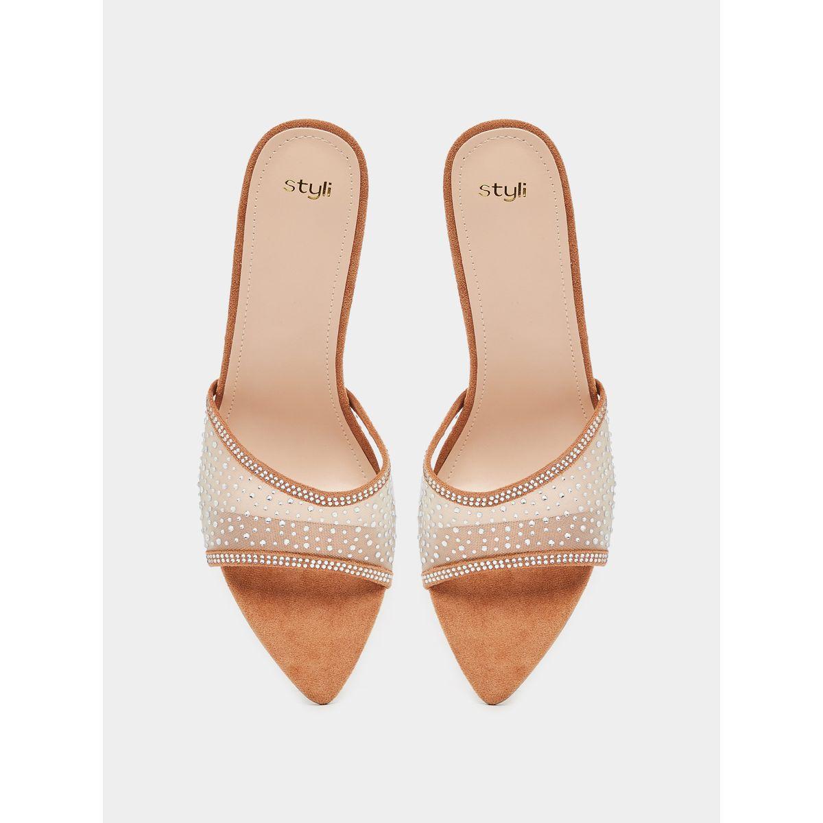 Suede Look Embellished Stiletto Heel Sandals-women-shoes-heels-image-6