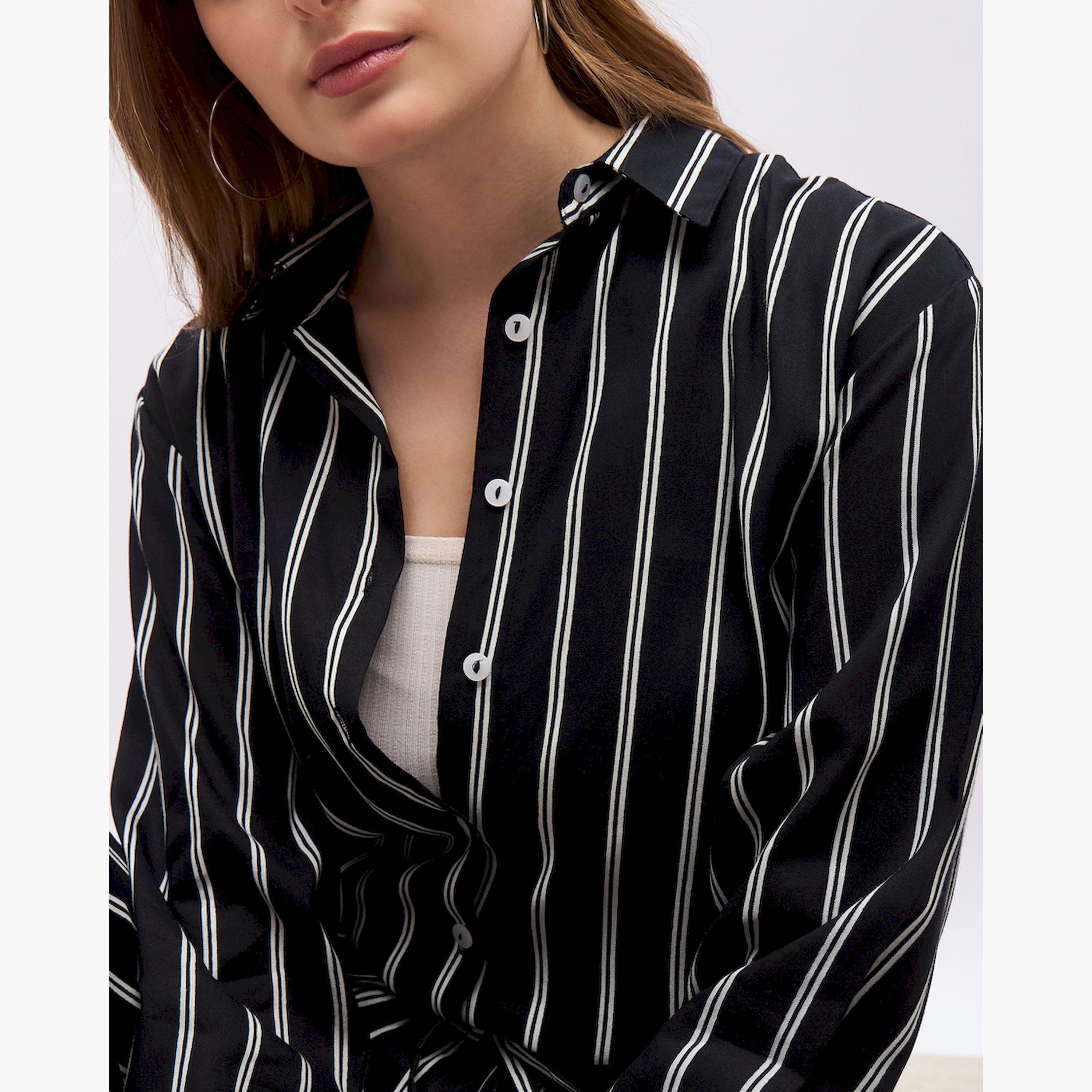 Styli Striped Oversized Shirt & Flared Trousers Co-Ords-women-clothing-coordsets-image-4