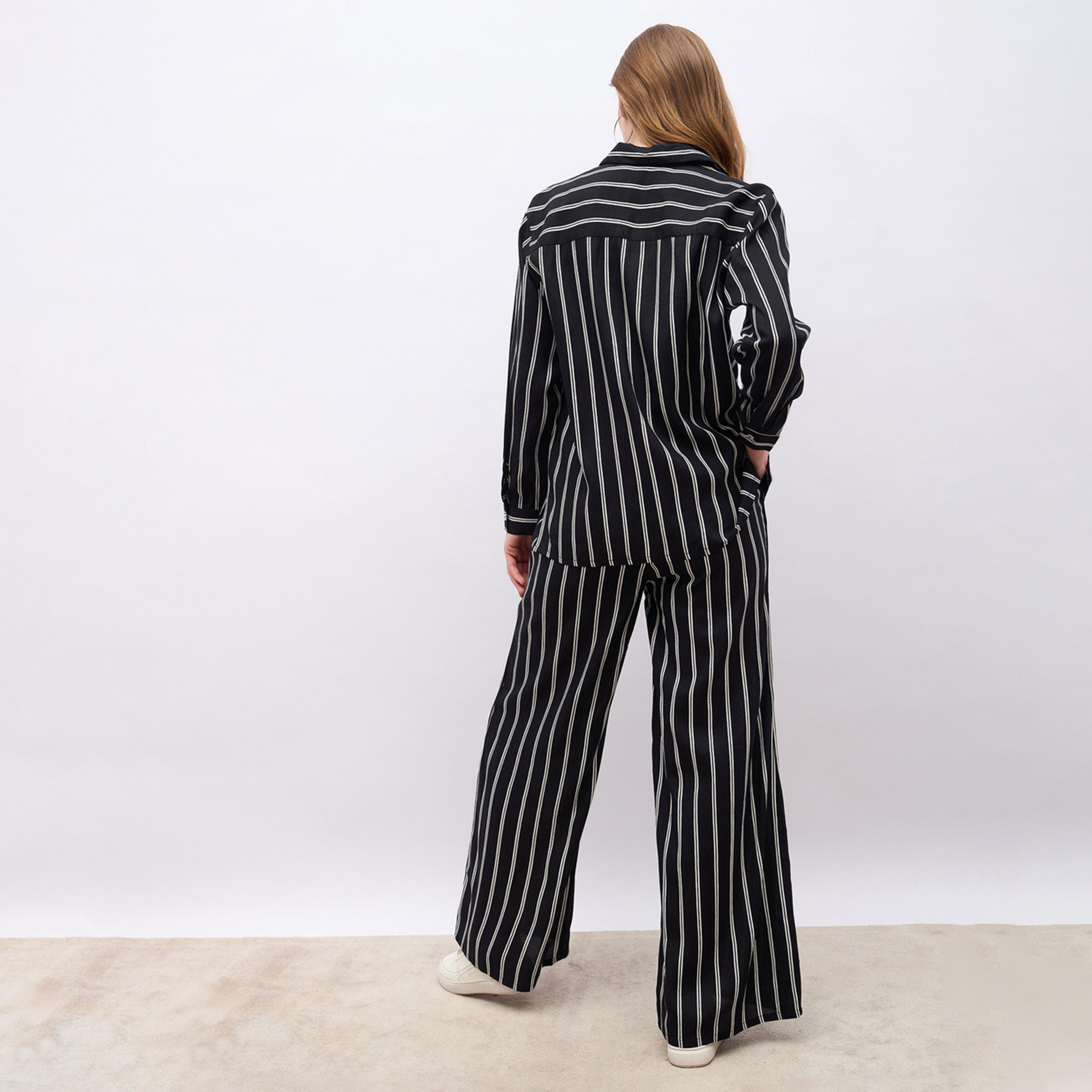 Styli Striped Oversized Shirt & Flared Trousers Co-Ords-women-clothing-coordsets-image-5