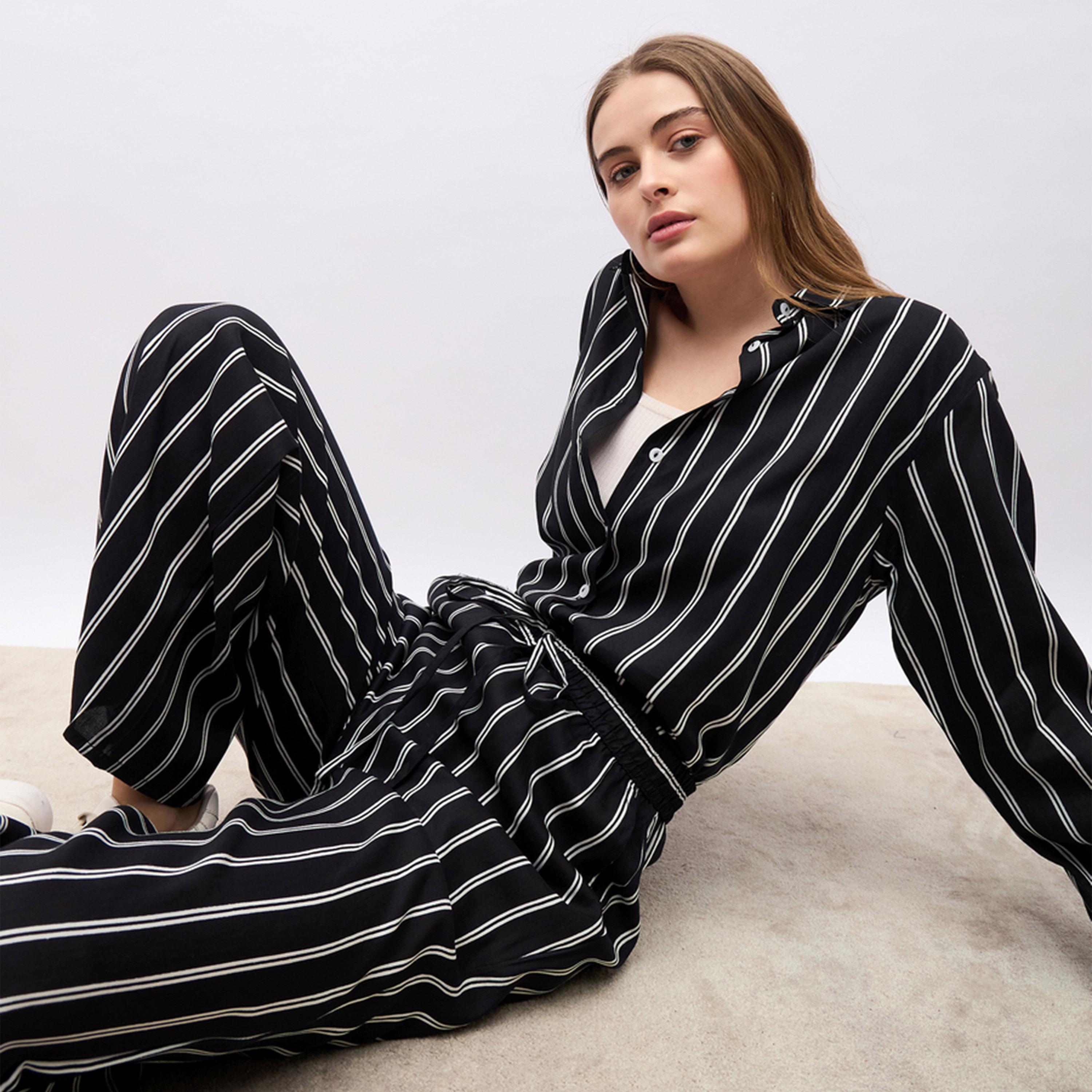 Styli Striped Oversized Shirt & Flared Trousers Co-Ords-women-clothing-coordsets-image-6