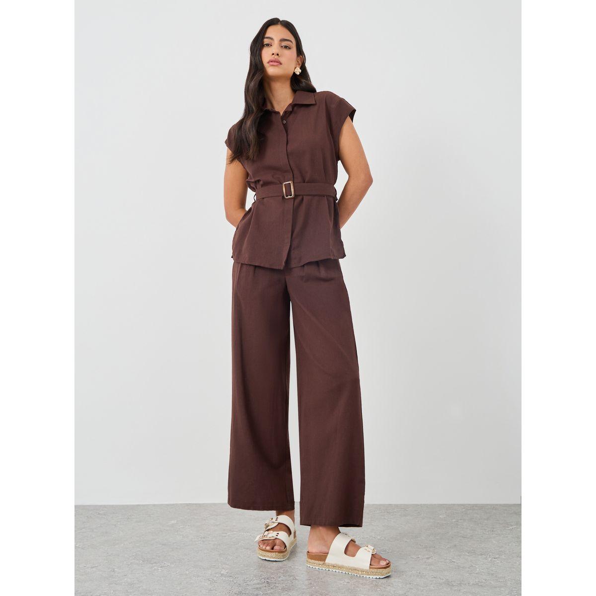 Styli Solid Cap Sleeve Shirt and Wide Leg Pants Co-Ords-women-clothing-coordsets-image-1