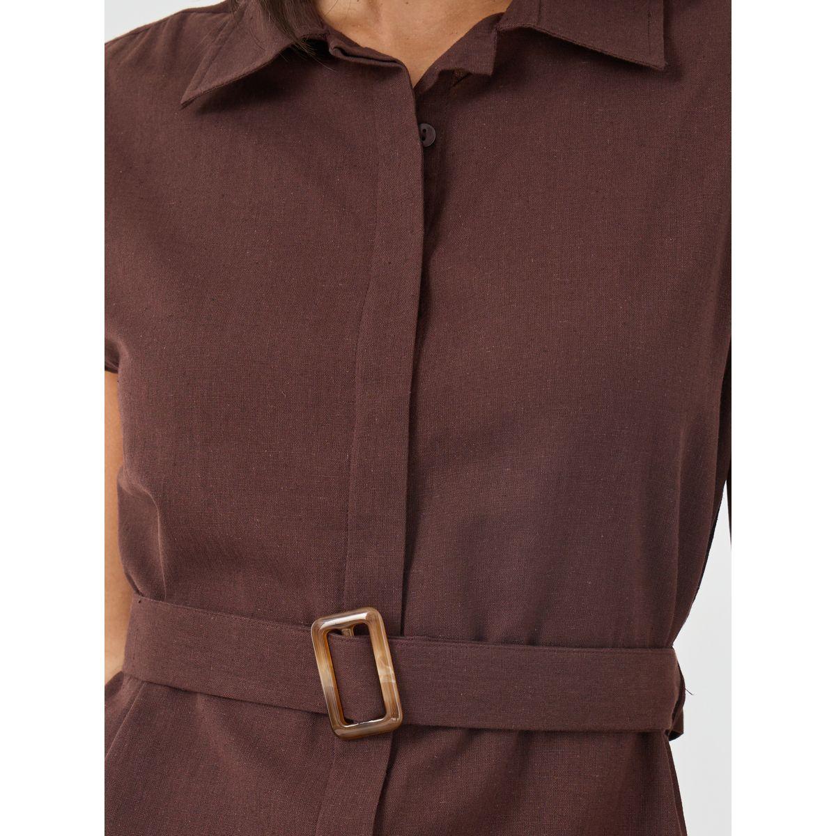 طقم منسق من بنطال بأرجل واسعة وبلوزة سادة بأكمام كاب-women-clothing-coordsets-image-3