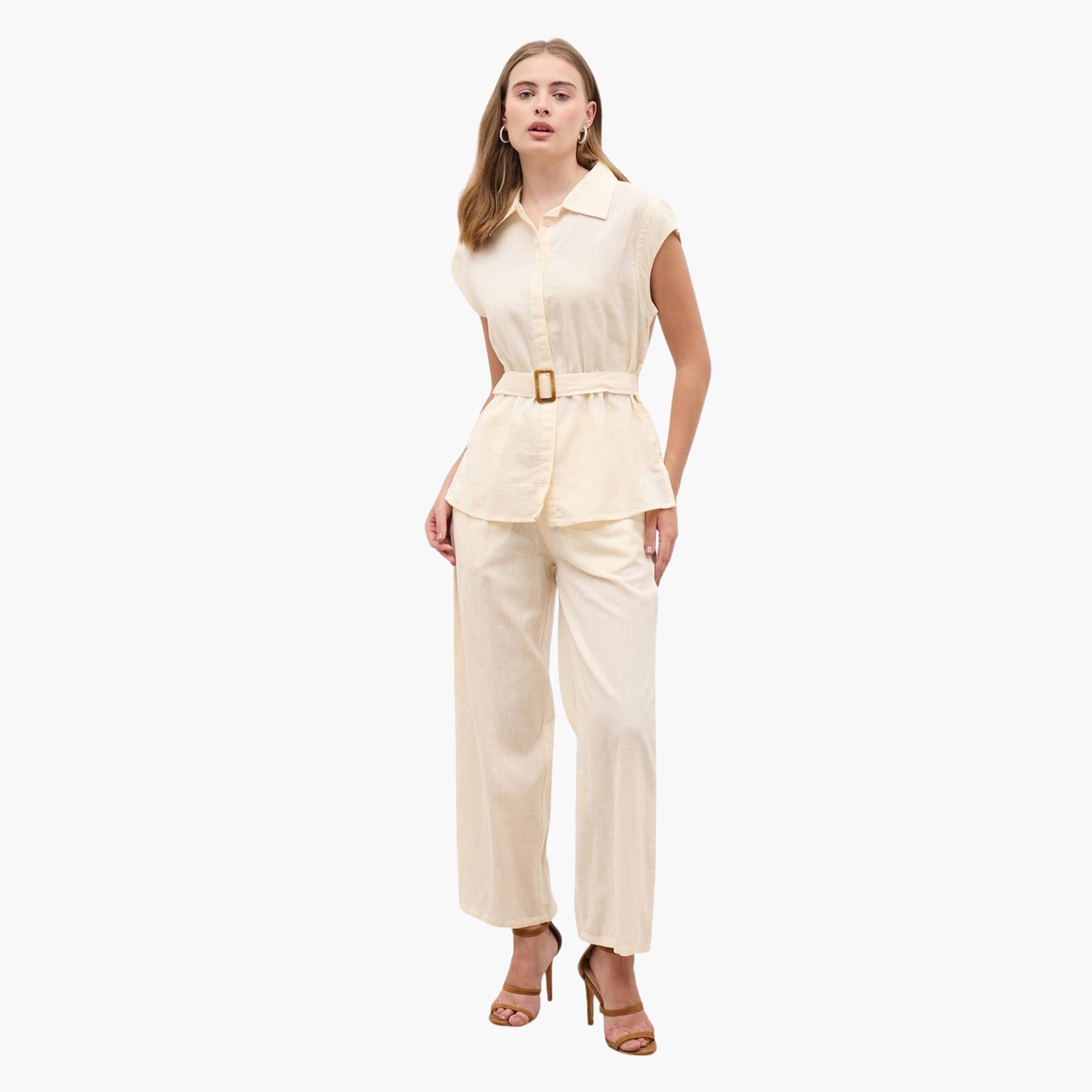 ستايلي - قميص بأكمام قصيرة وبنطال واسع الساق-women-clothing-coordsets-image-1