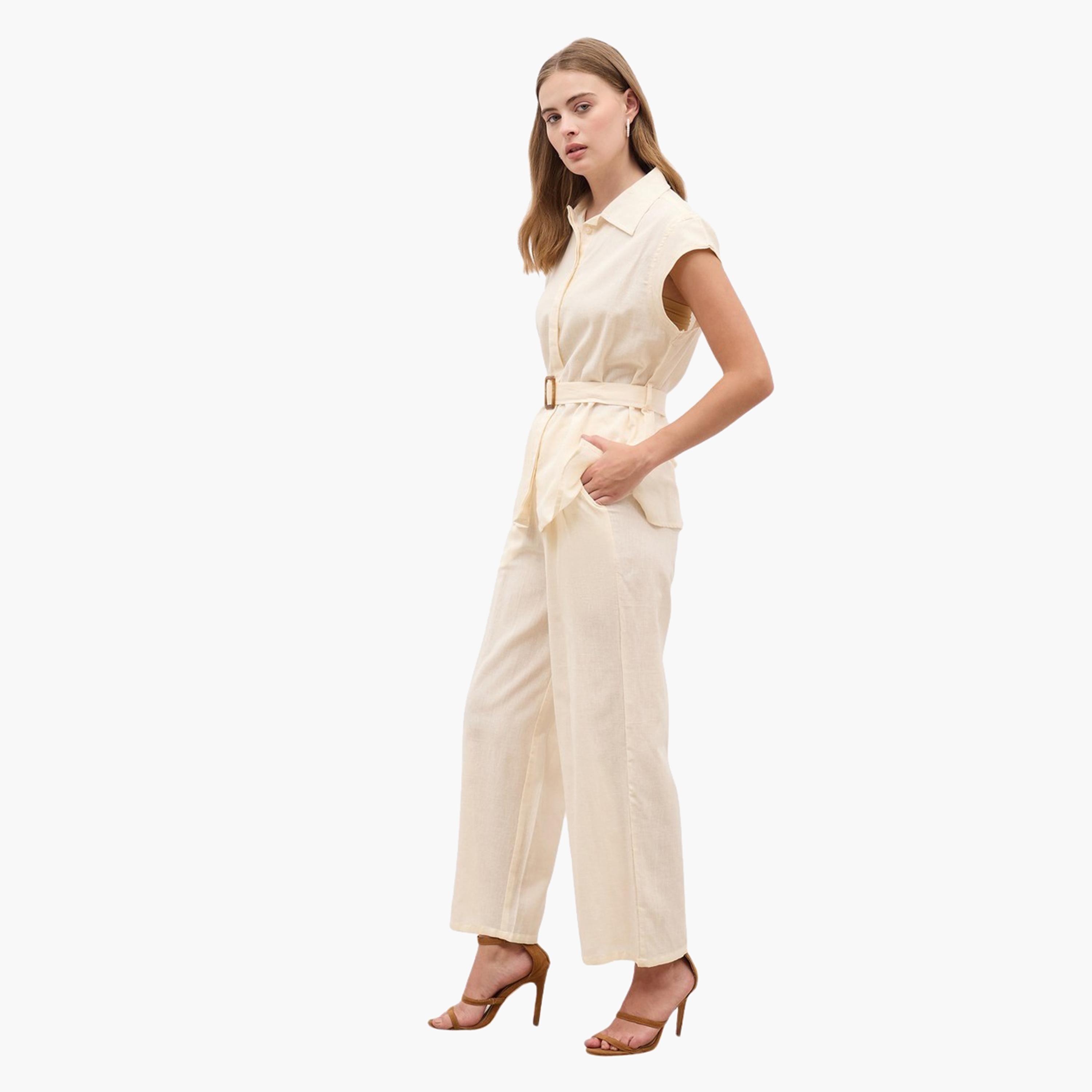Styli Solid Cap Sleeve Shirt and Wide Leg Pants Co-Ords-women-clothing-coordsets-image-2