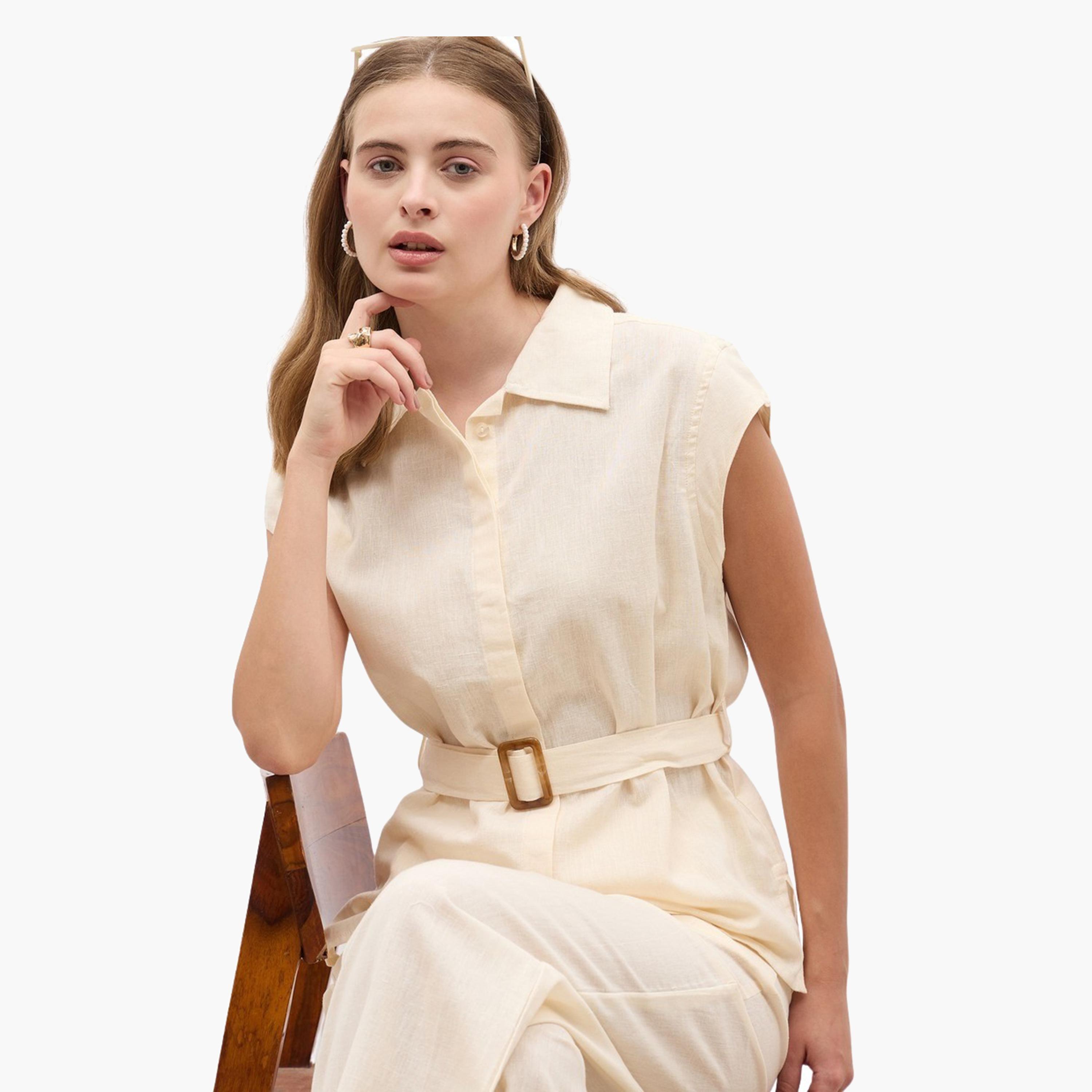 Styli Solid Cap Sleeve Shirt and Wide Leg Pants Co-Ords-women-clothing-coordsets-image-5