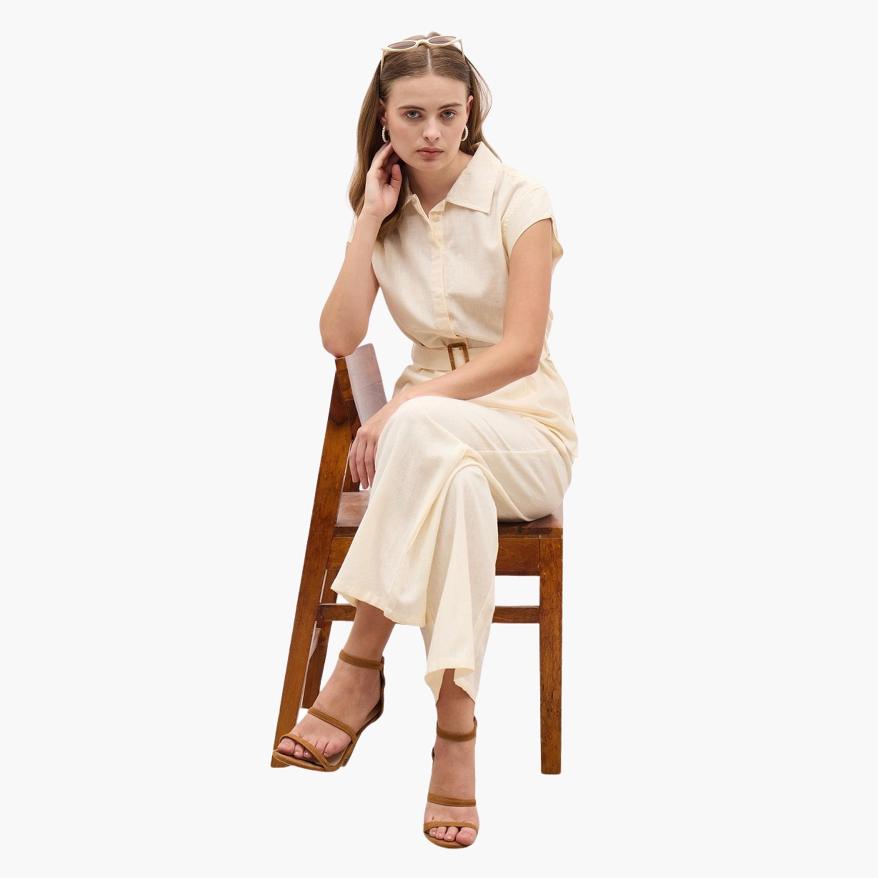 Styli Solid Cap Sleeve Shirt and Wide Leg Pants Co-Ords-women-clothing-coordsets-image-7