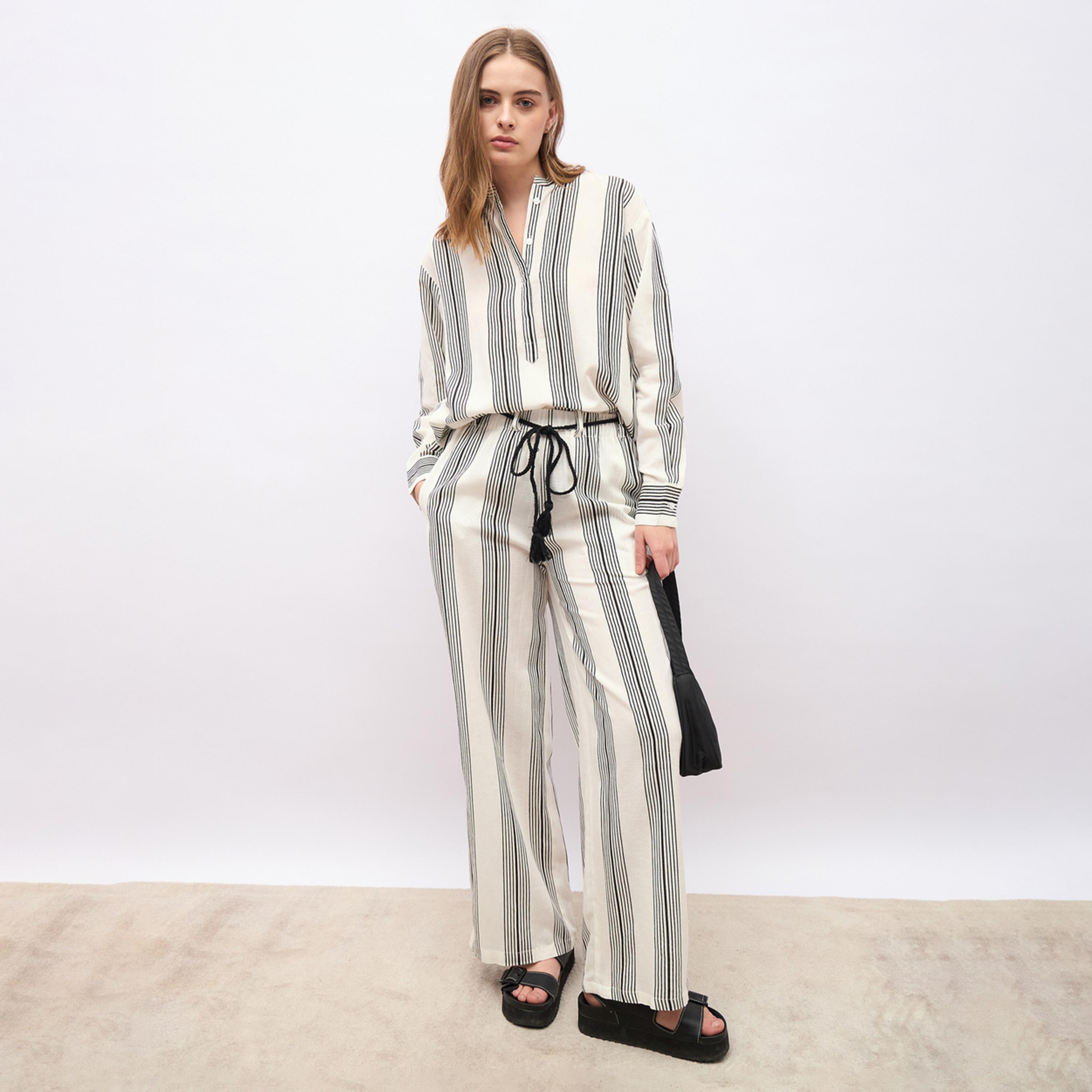 Styli Striped Oversized Shirt and Wide Leg Trousers Set-women-clothing-coordsets-image-2