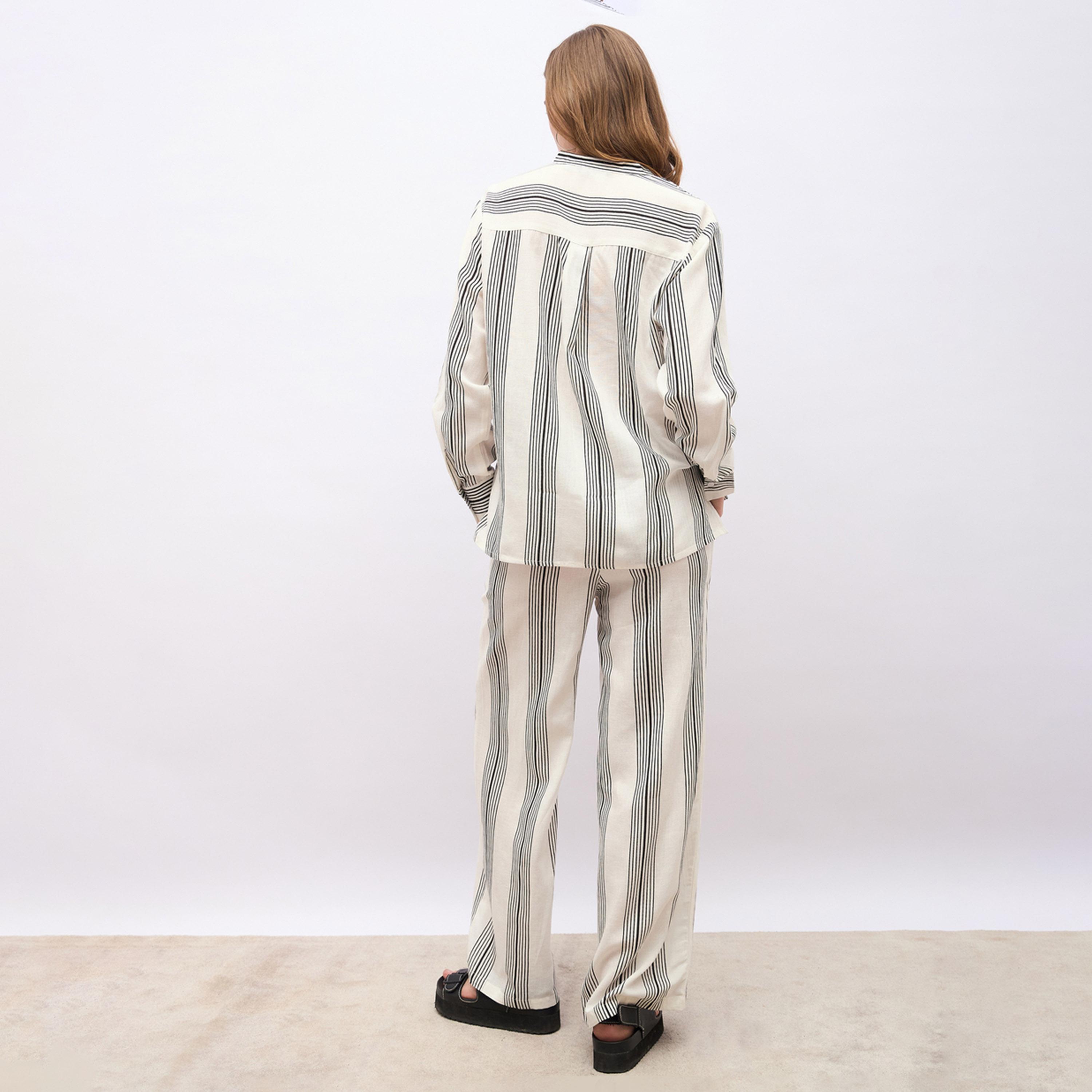 Styli Striped Oversized Shirt and Wide Leg Trousers Set-women-clothing-coordsets-image-5