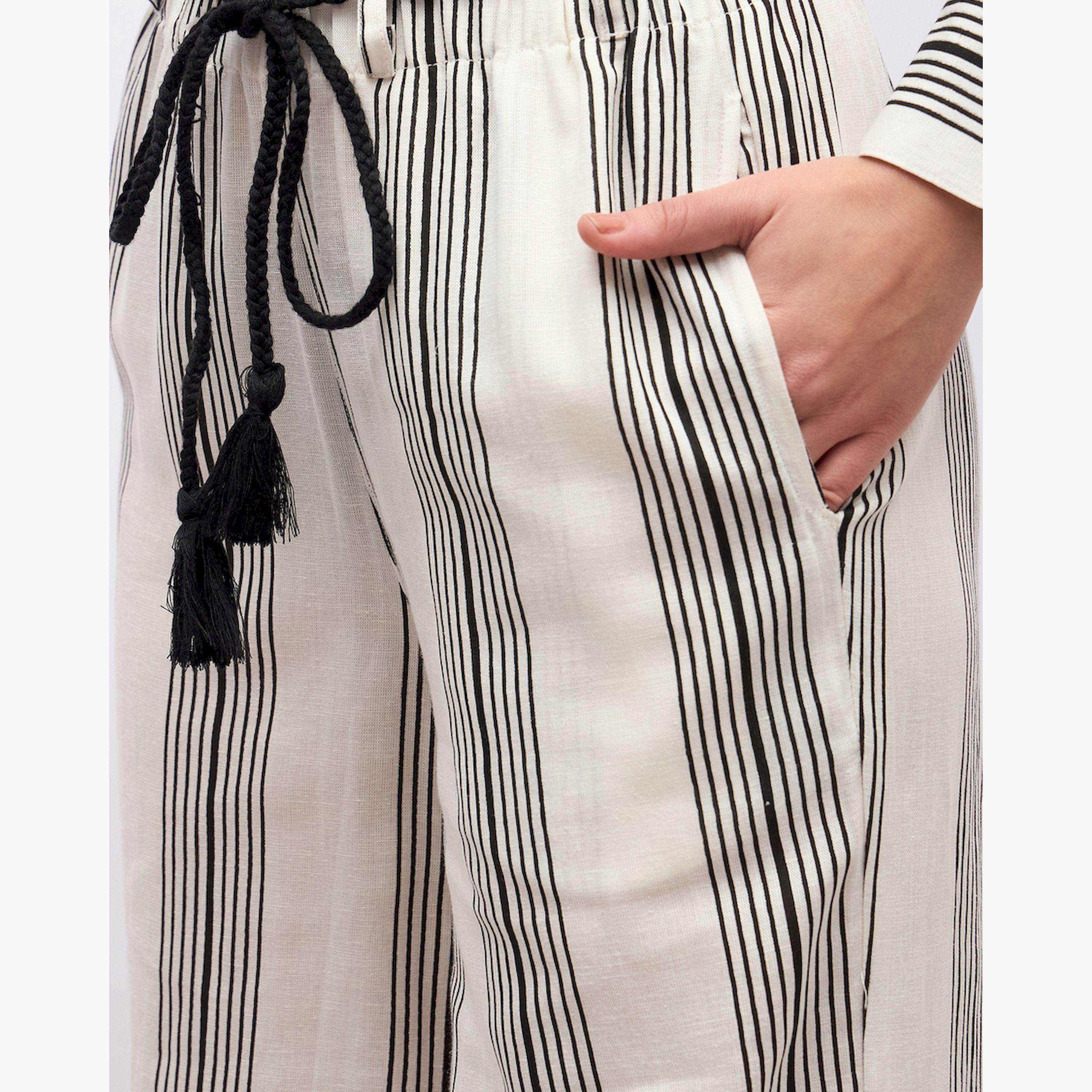 ستايلي - طقم قميص مخطط كبير الحجم مع بنطال واسع الساق-women-clothing-coordsets-image-7