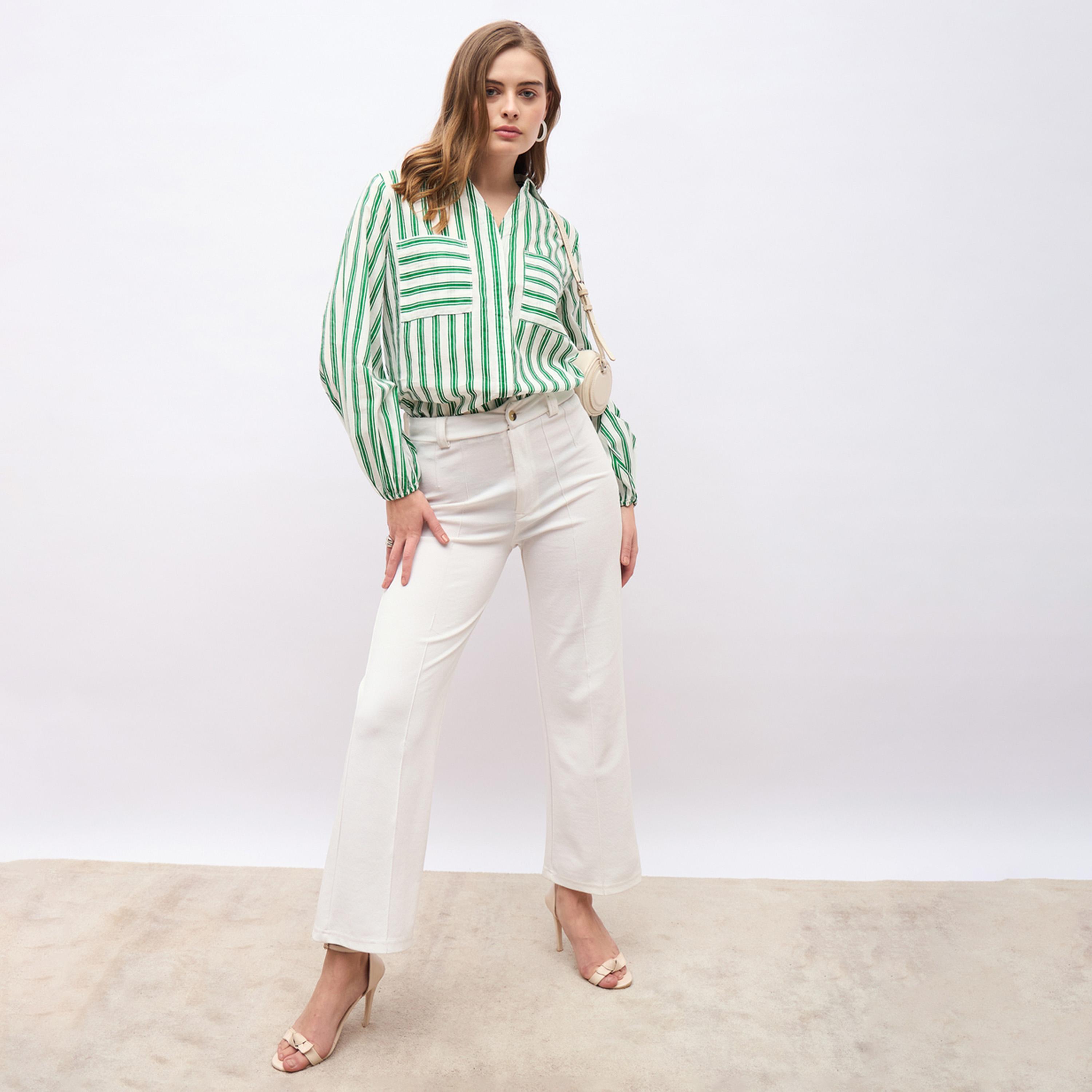 Styli Striped Balloon Sleeve Loose Fit Shirt-women-clothing-shirtsandblouses-shirts-image-1
