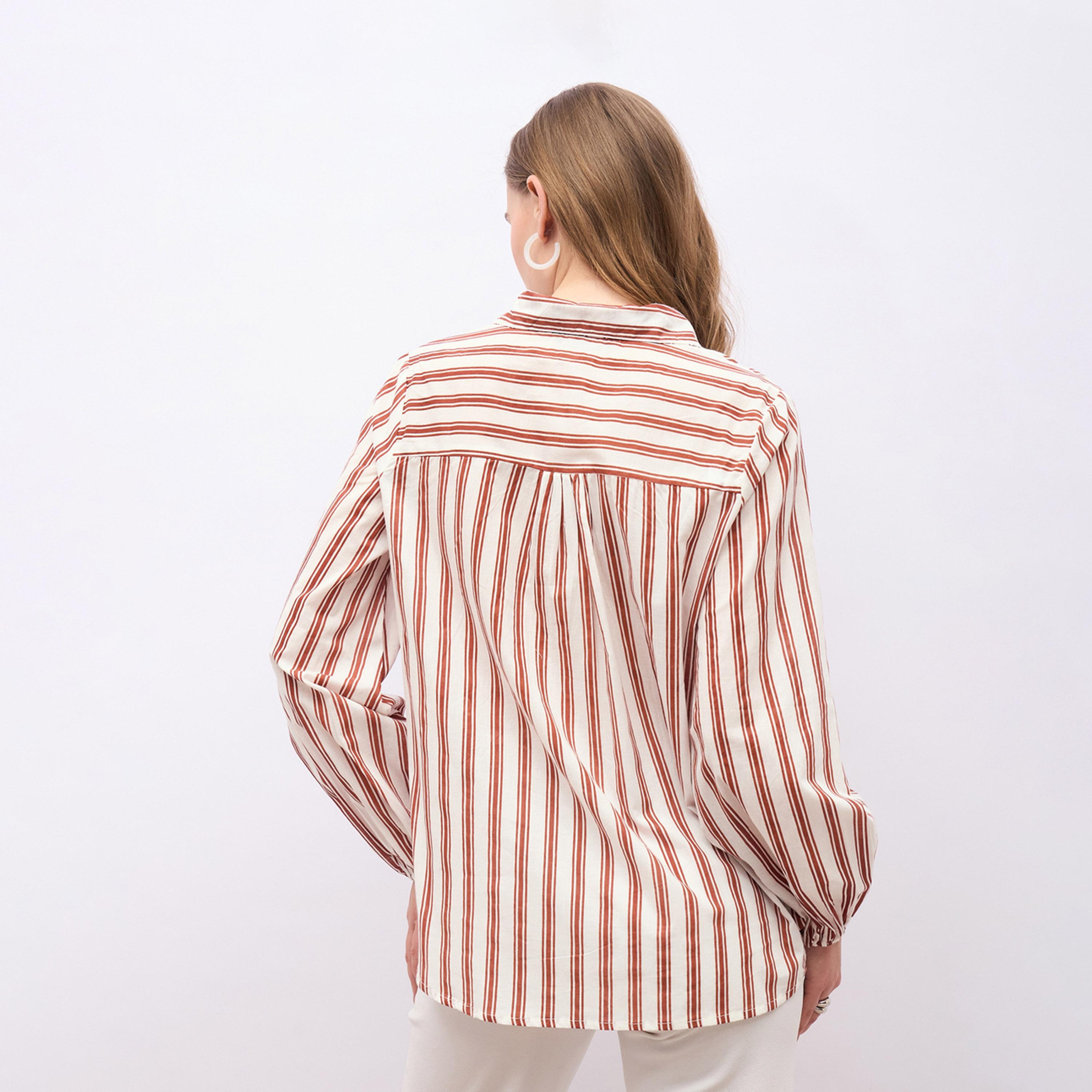 ستايلي - قميص مخطط بياقة واسعة وقصّة عادية-women-clothing-shirtsandblouses-shirts-image-5